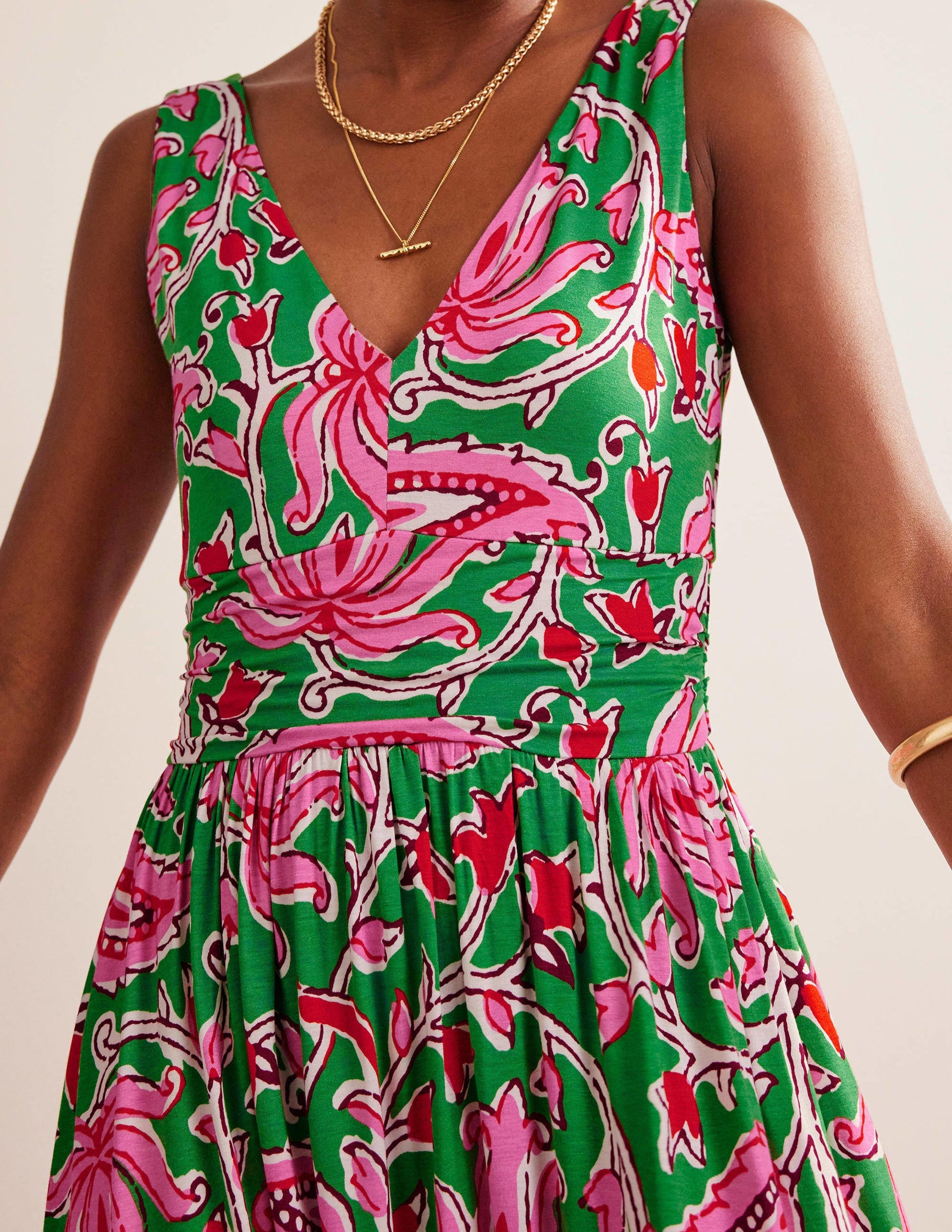 Sleeveless Jersey Maxi Dress-Lime, Botanic Vine-3