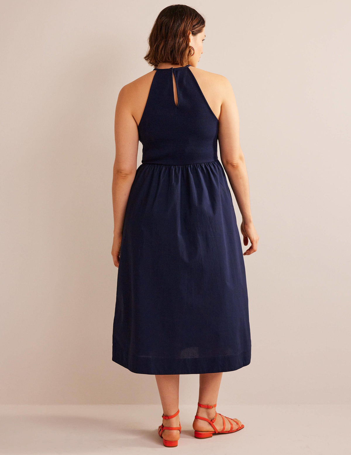 Ribbed Halterneck Midi Dress-Navy - Image 7