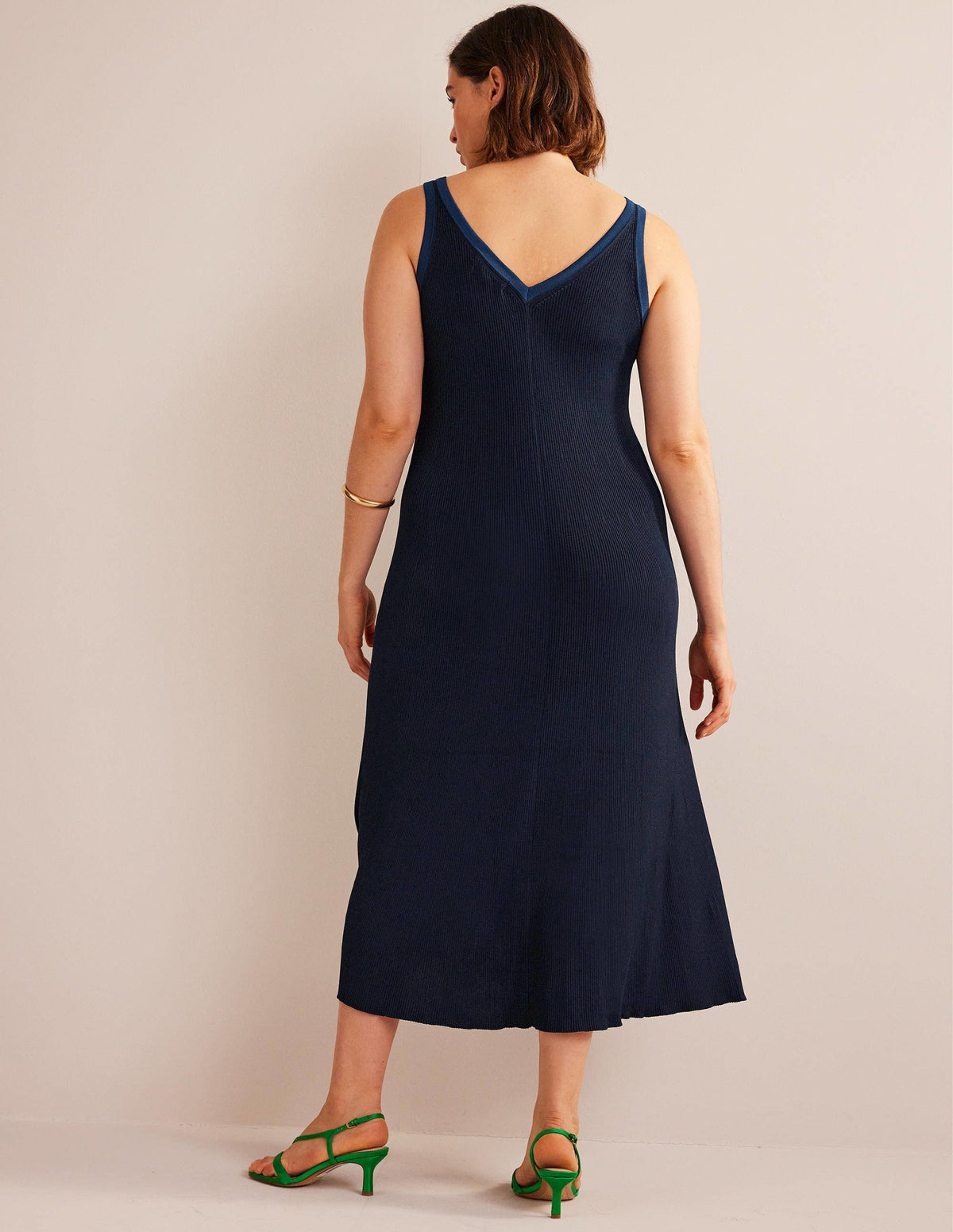 V-Neck Knitted Midi Dress-Navy - Image 6