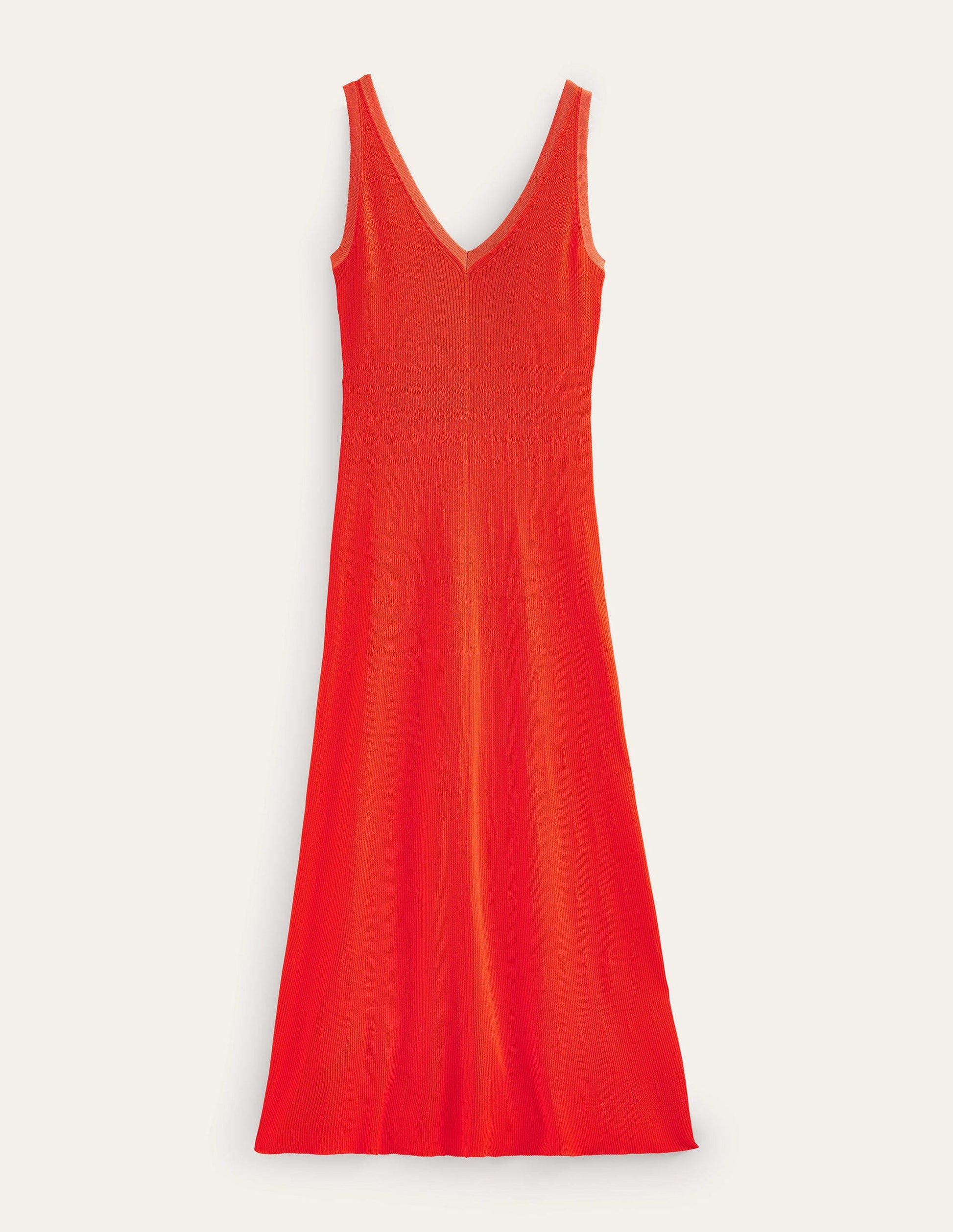 V-Neck Knitted Midi Dress-Blood Orange-5