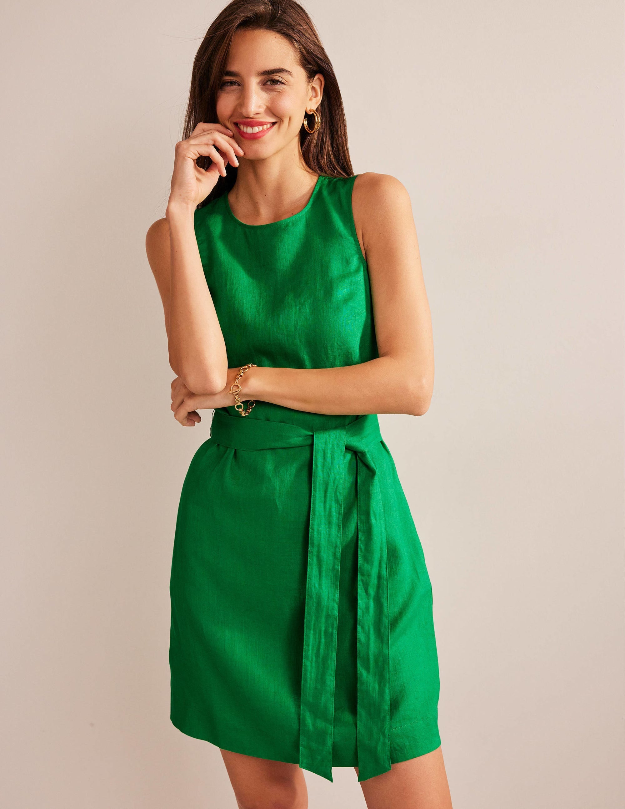 Sleeveless Linen Dress-Rich Emerald - Image 1