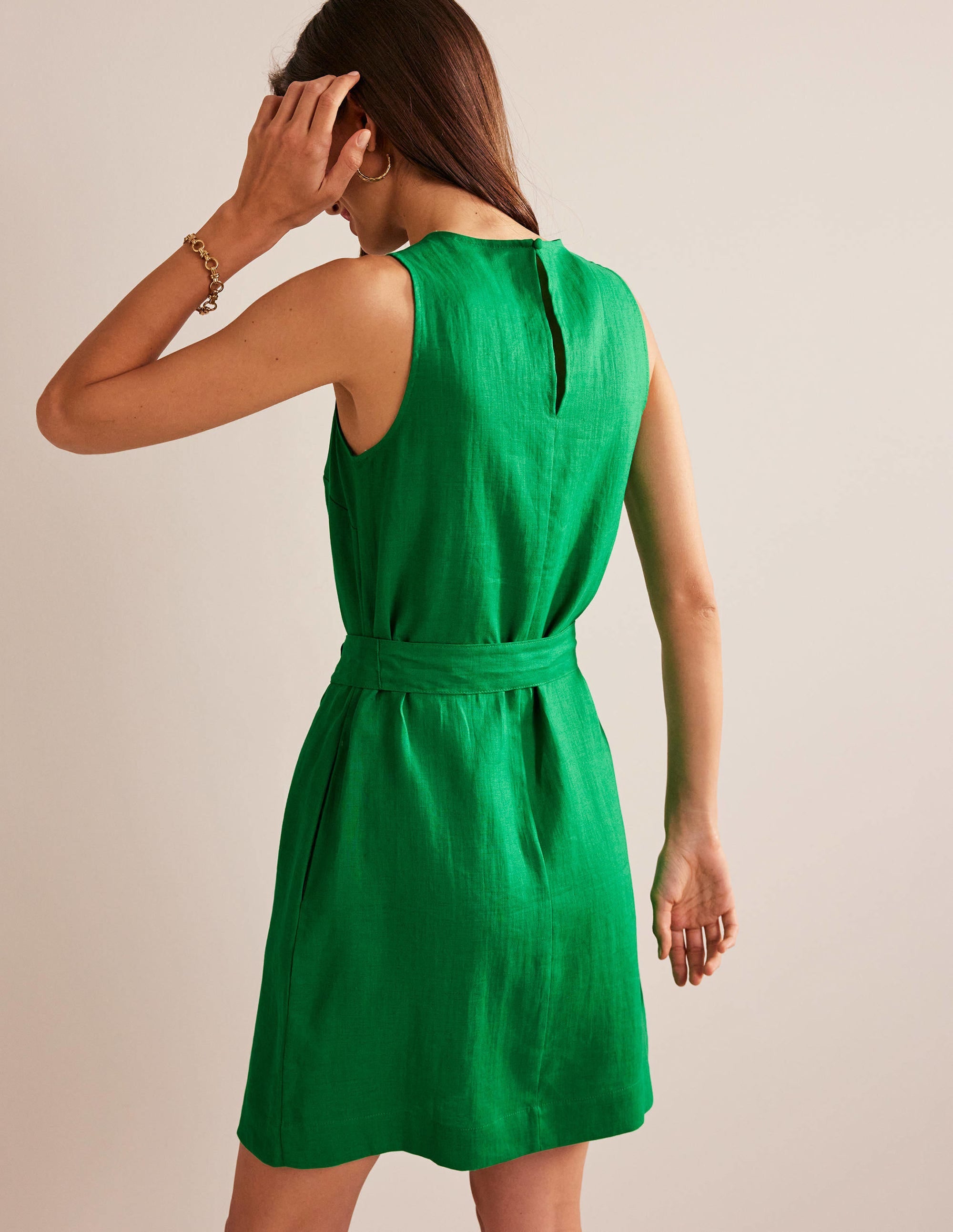 Sleeveless Linen Dress-Rich Emerald - Image 3