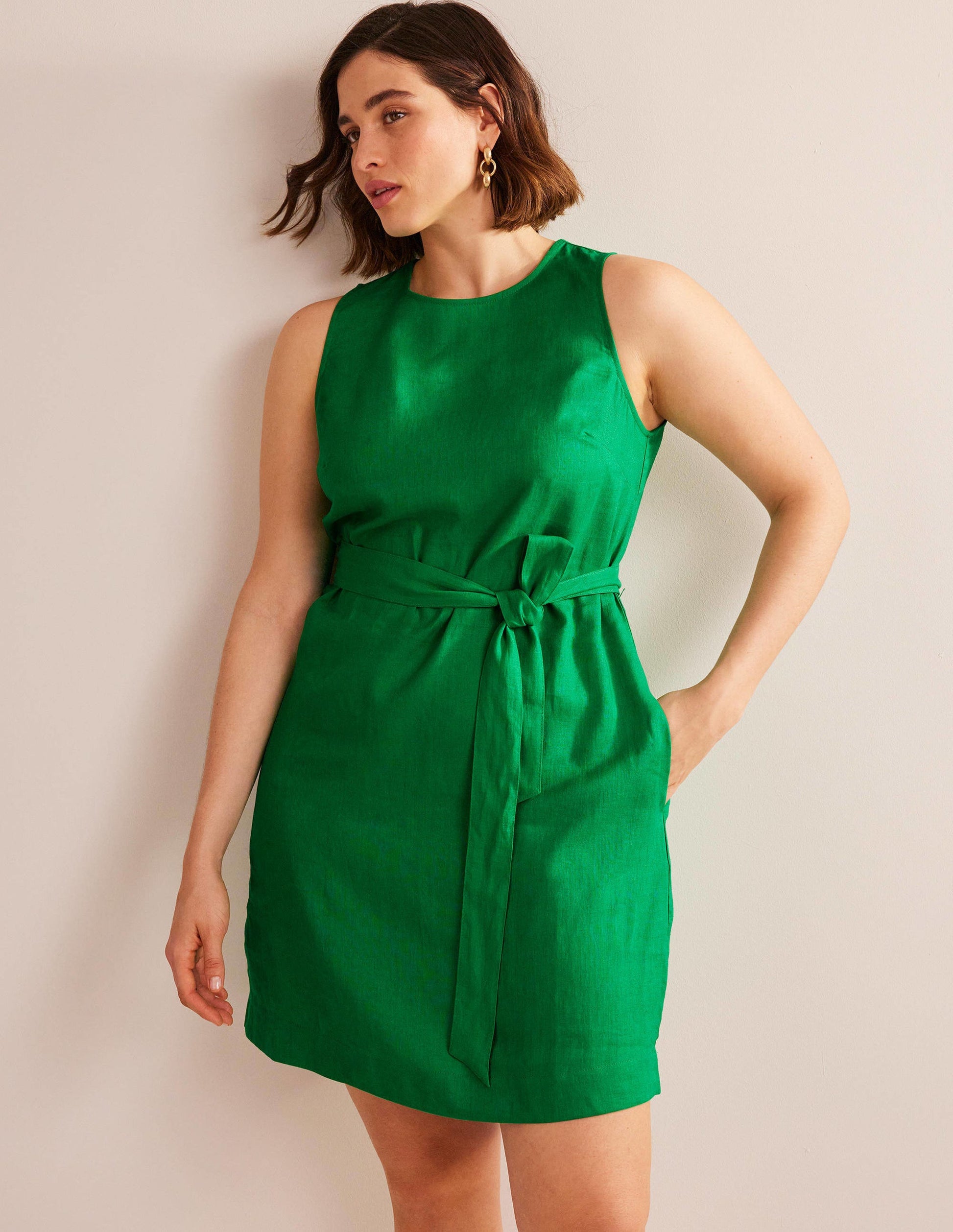 Sleeveless Linen Dress-Rich Emerald-5