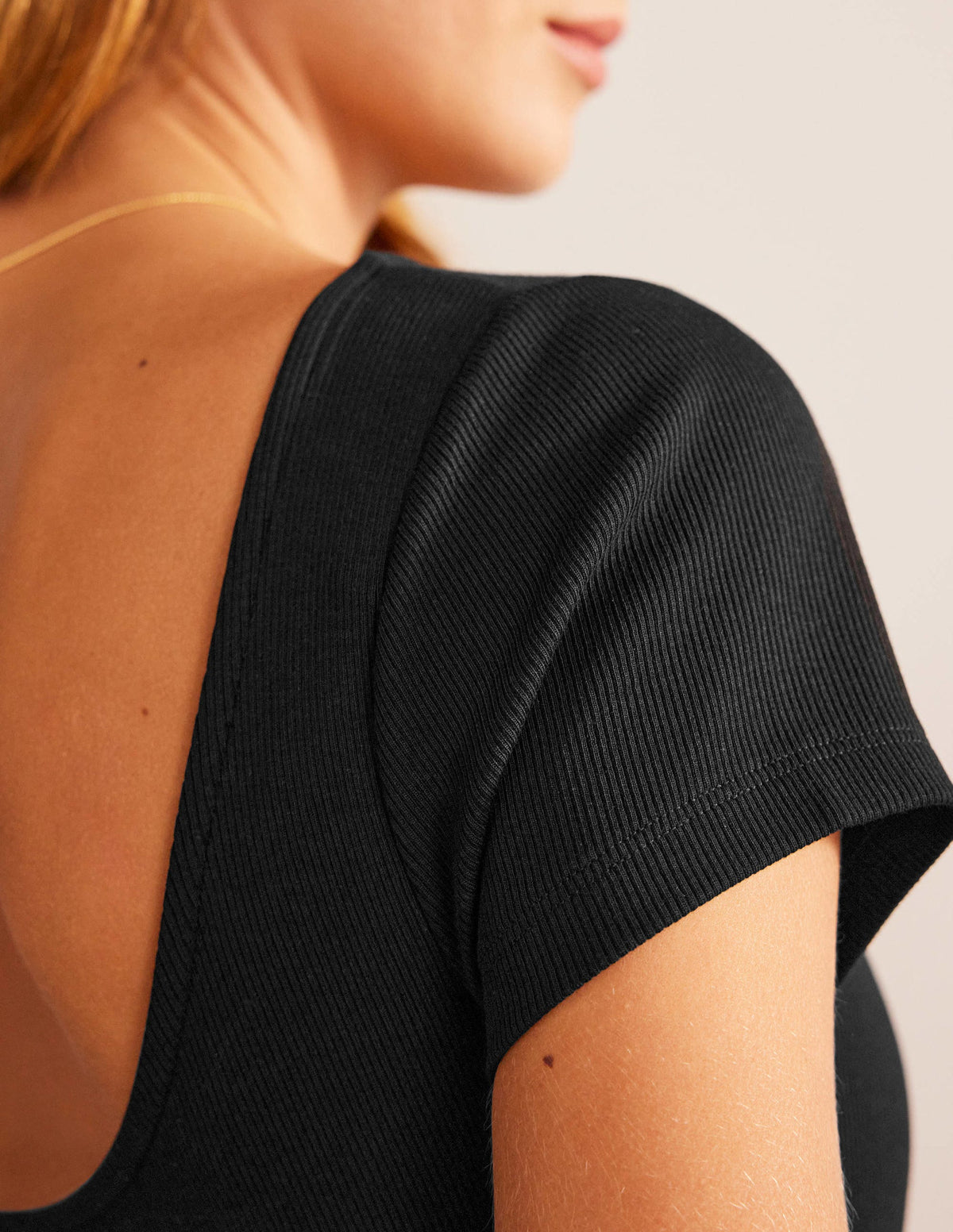 Low-Back Rib Jersey Mini Dress-Black-2