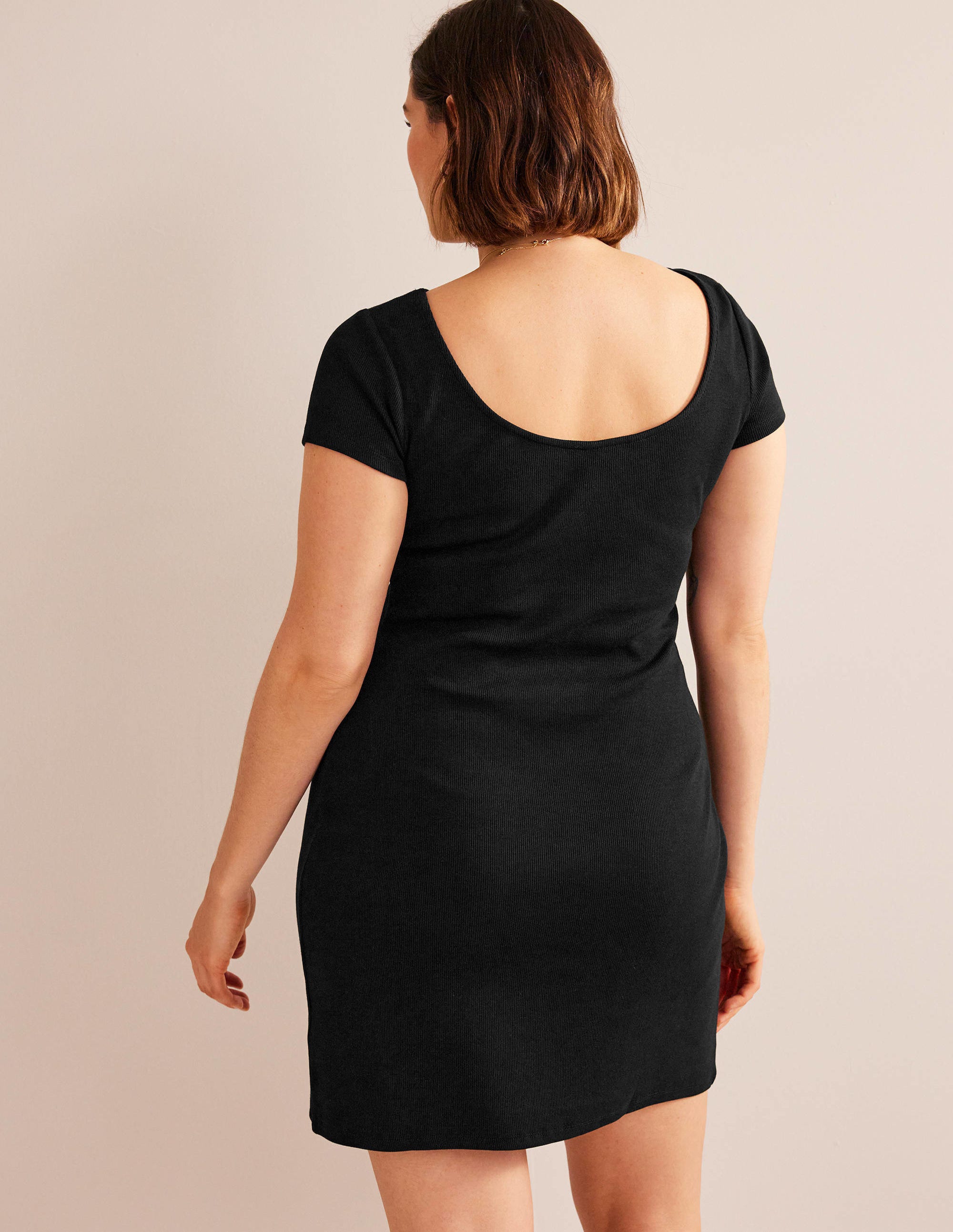 Low-Back Rib Jersey Mini Dress-Black - Image 6
