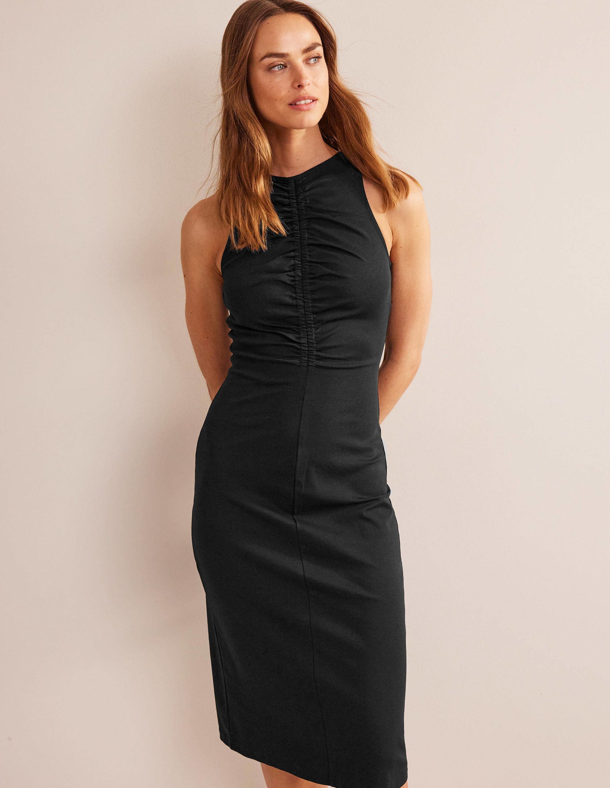 Racer Jersey Midi Dress-Black-4