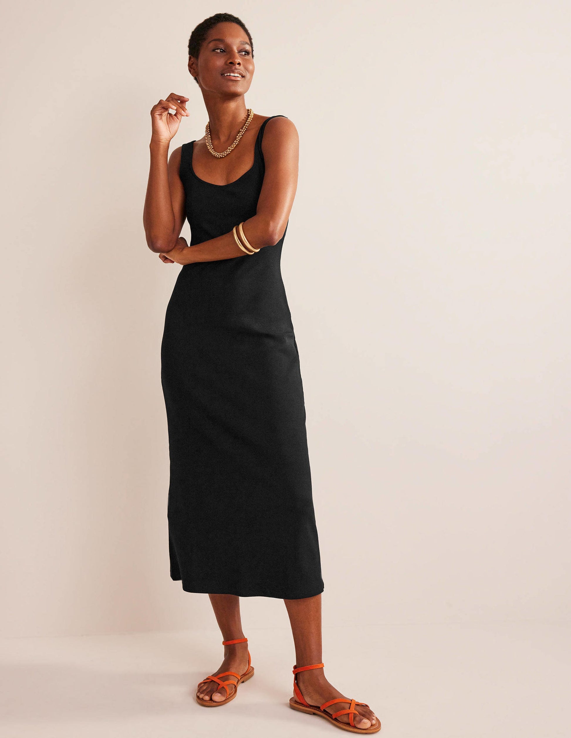 Strappy Rib Jersey Maxi Dress-Black-1