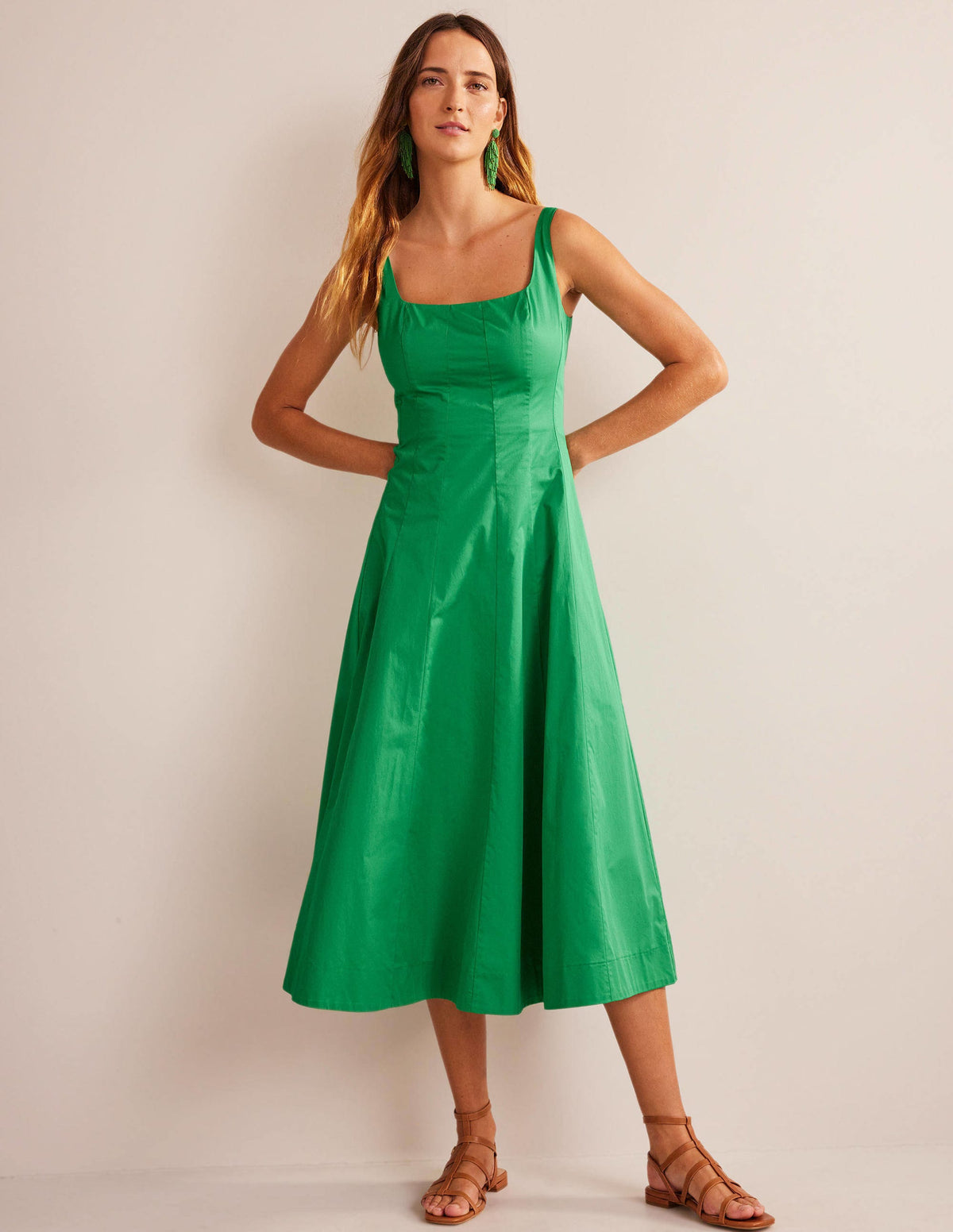 Sleeveless Panelled Midi Dress-Rich Emerald - Image 7
