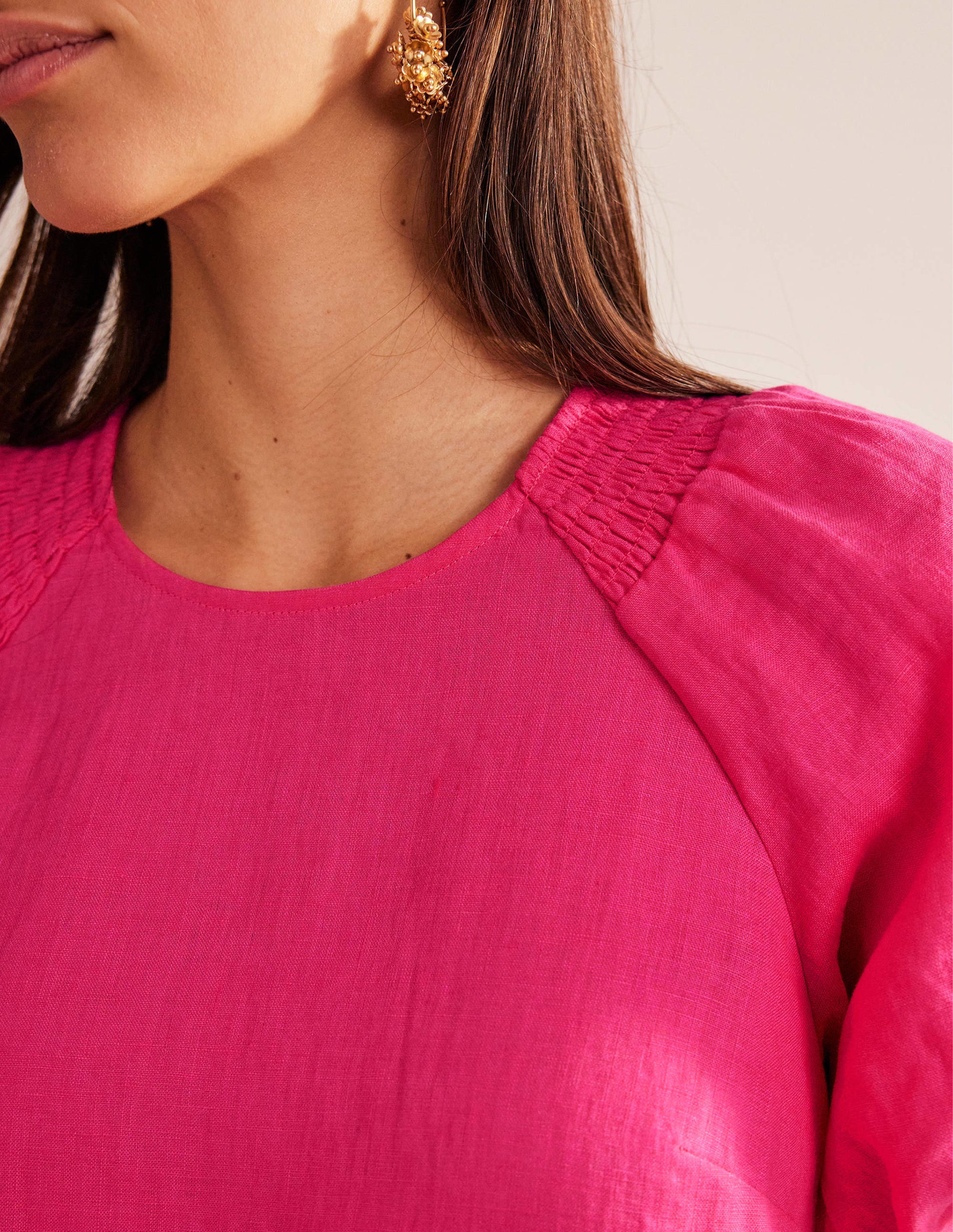 Sleeve Detail Linen Mini Dress-Festival Pink - Image 2
