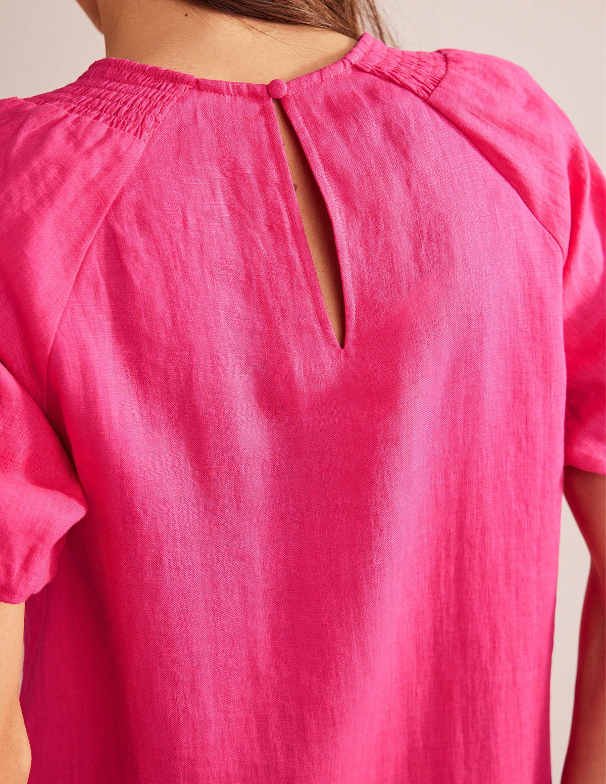 Sleeve Detail Linen Mini Dress-Festival Pink-4