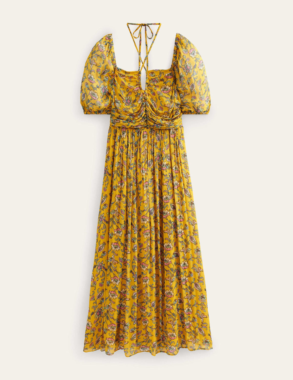 Halterneck Detail Maxi Dress-Mustard Seed, Meadow Fall-6