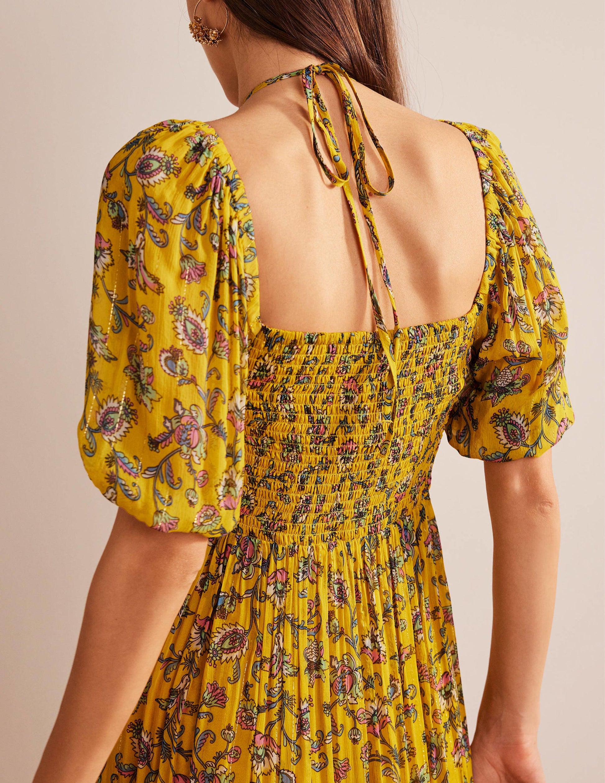 Halterneck Detail Maxi Dress-Mustard Seed, Meadow Fall-2