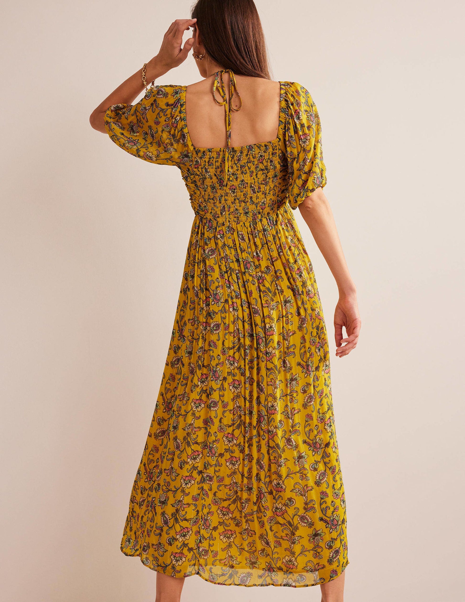 Halterneck Detail Maxi Dress-Mustard Seed, Meadow Fall-3
