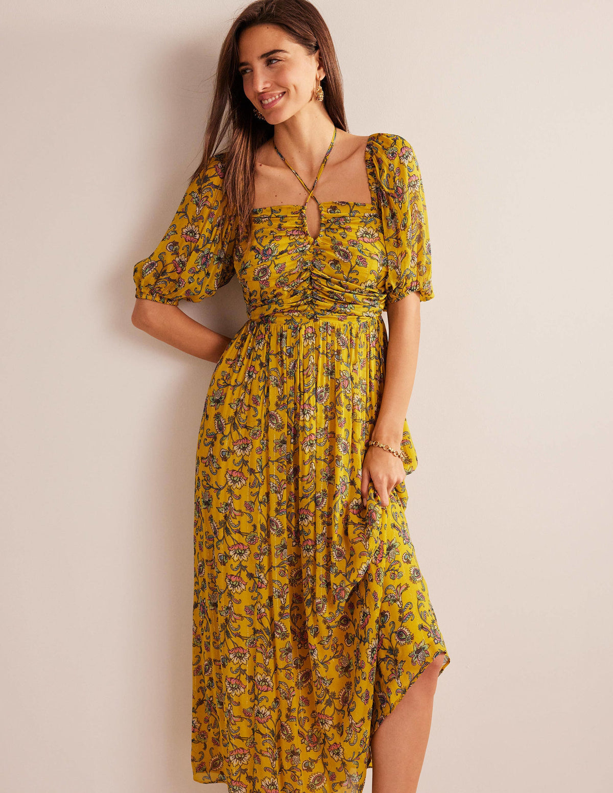 Halterneck Detail Maxi Dress-Mustard Seed, Meadow Fall - Image 4