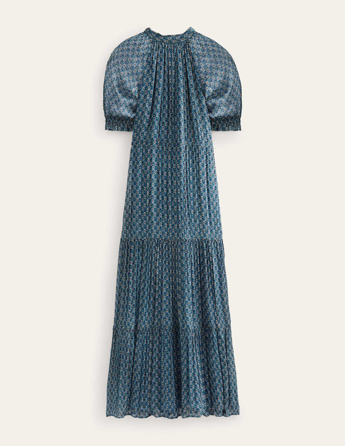 Tie-Neck Tiered Maxi Dress-Blue, Paisley Stem-6