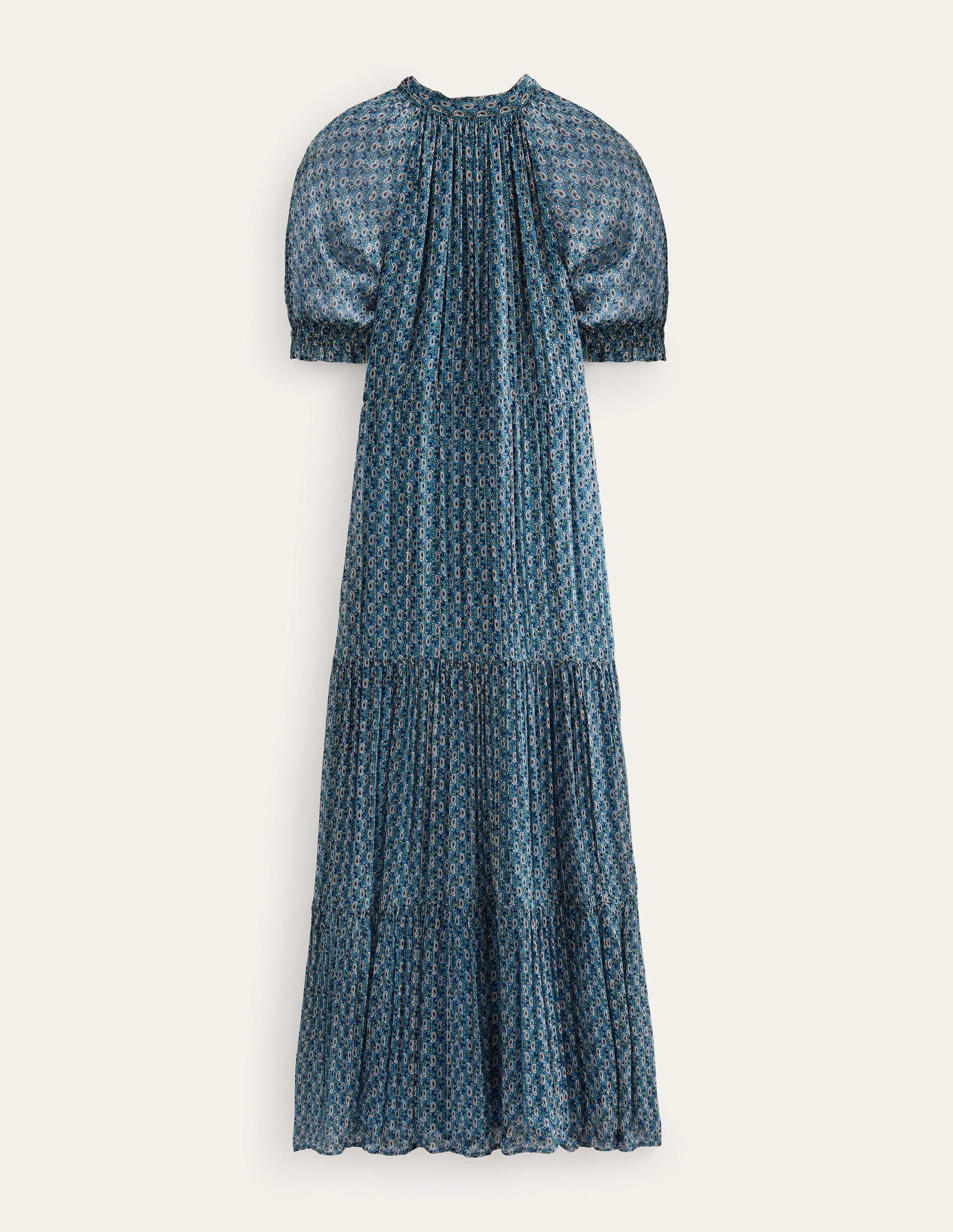 Tie-Neck Tiered Maxi Dress-Blue, Paisley Stem - Image 6