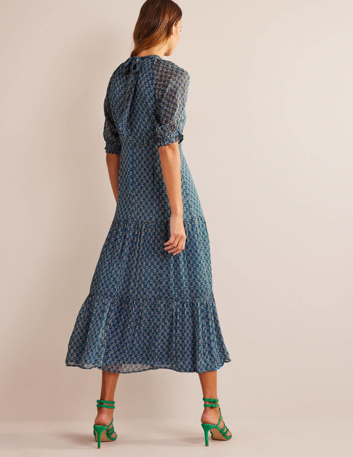 Tie-Neck Tiered Maxi Dress-Blue, Paisley Stem - Image 3
