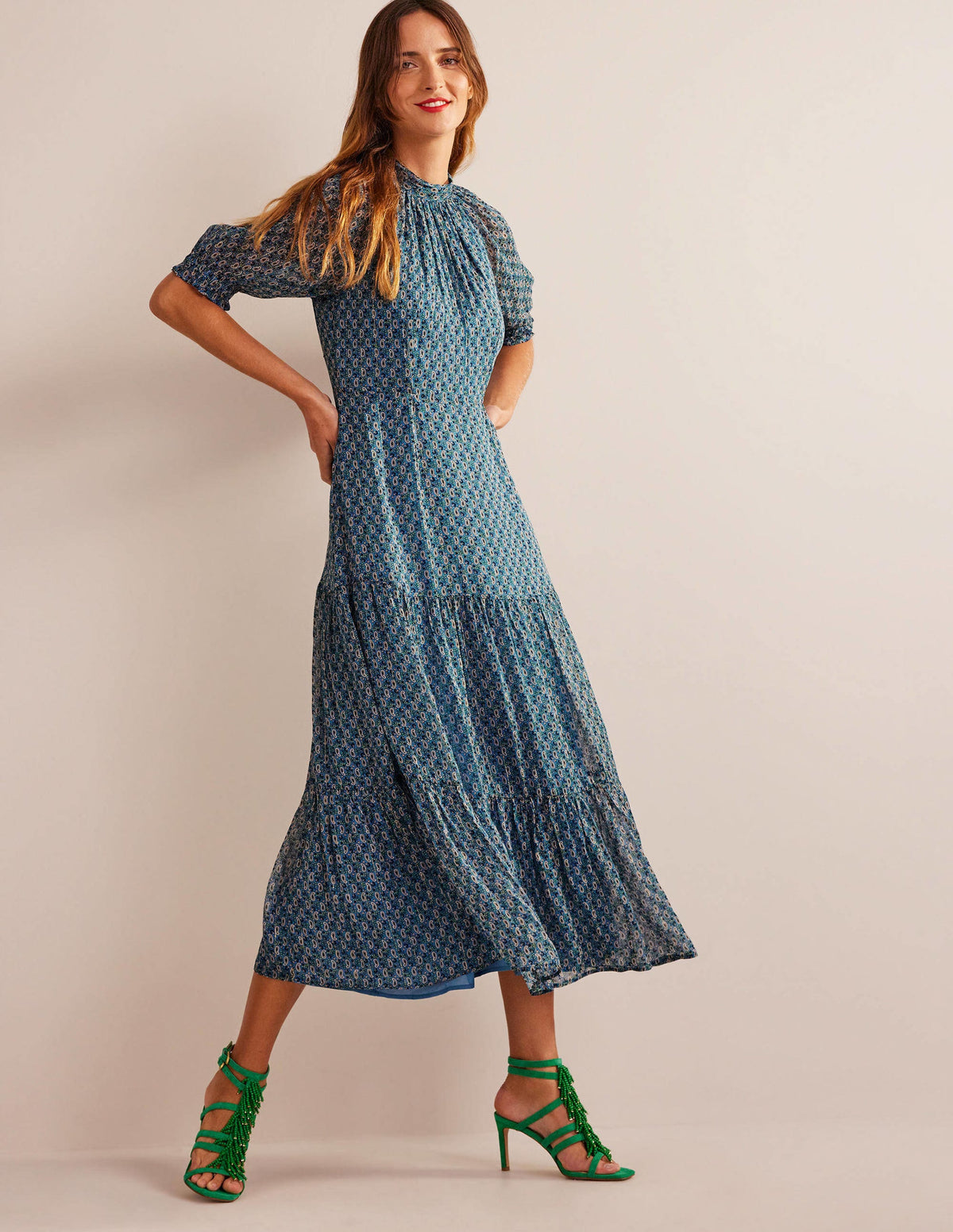 Tie-Neck Tiered Maxi Dress-Blue, Paisley Stem - Image 4