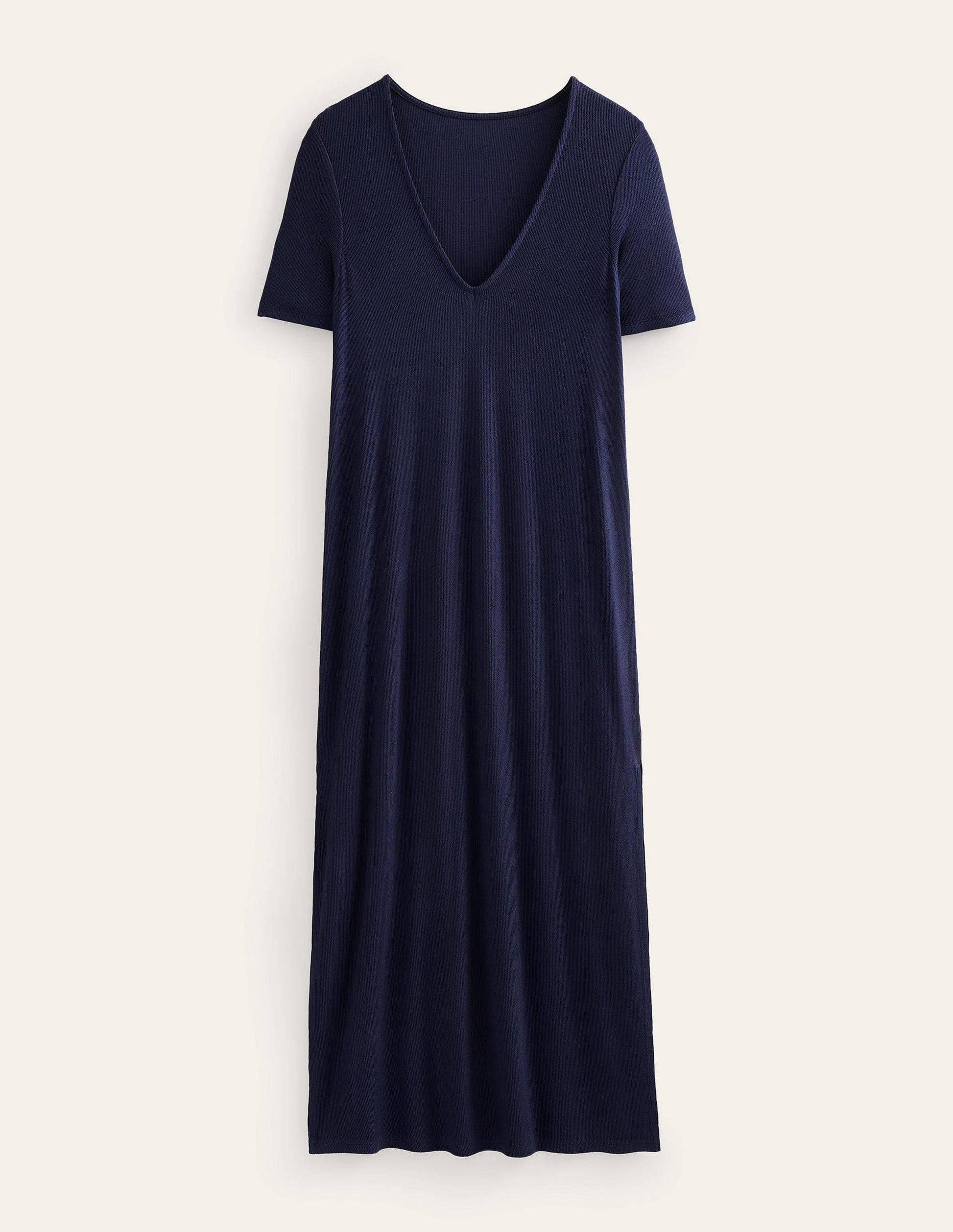 Rib Jersey Midi T-shirt Dress-Navy-5