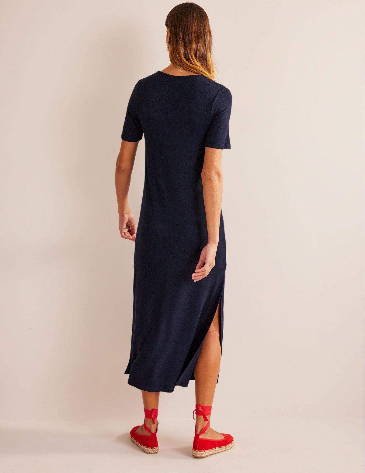 Rib Jersey Midi T-shirt Dress-Navy-3