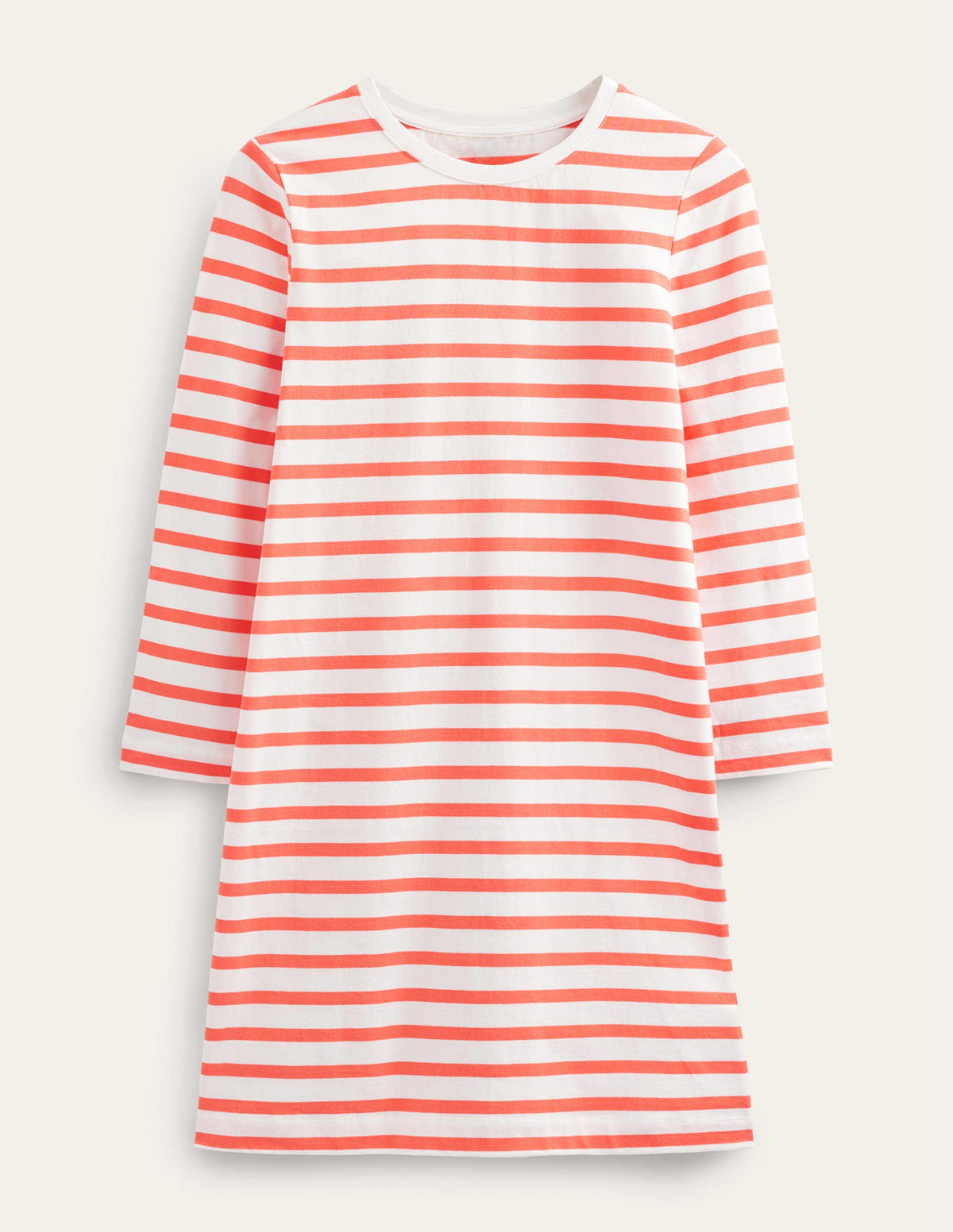 Jersey Mini T-Shirt Dress-Ivory and Persimmon Stripe-5