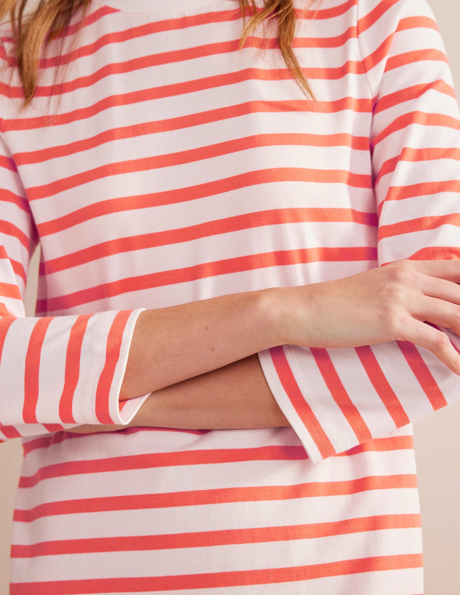 Jersey Mini T-Shirt Dress-Ivory and Persimmon Stripe-2