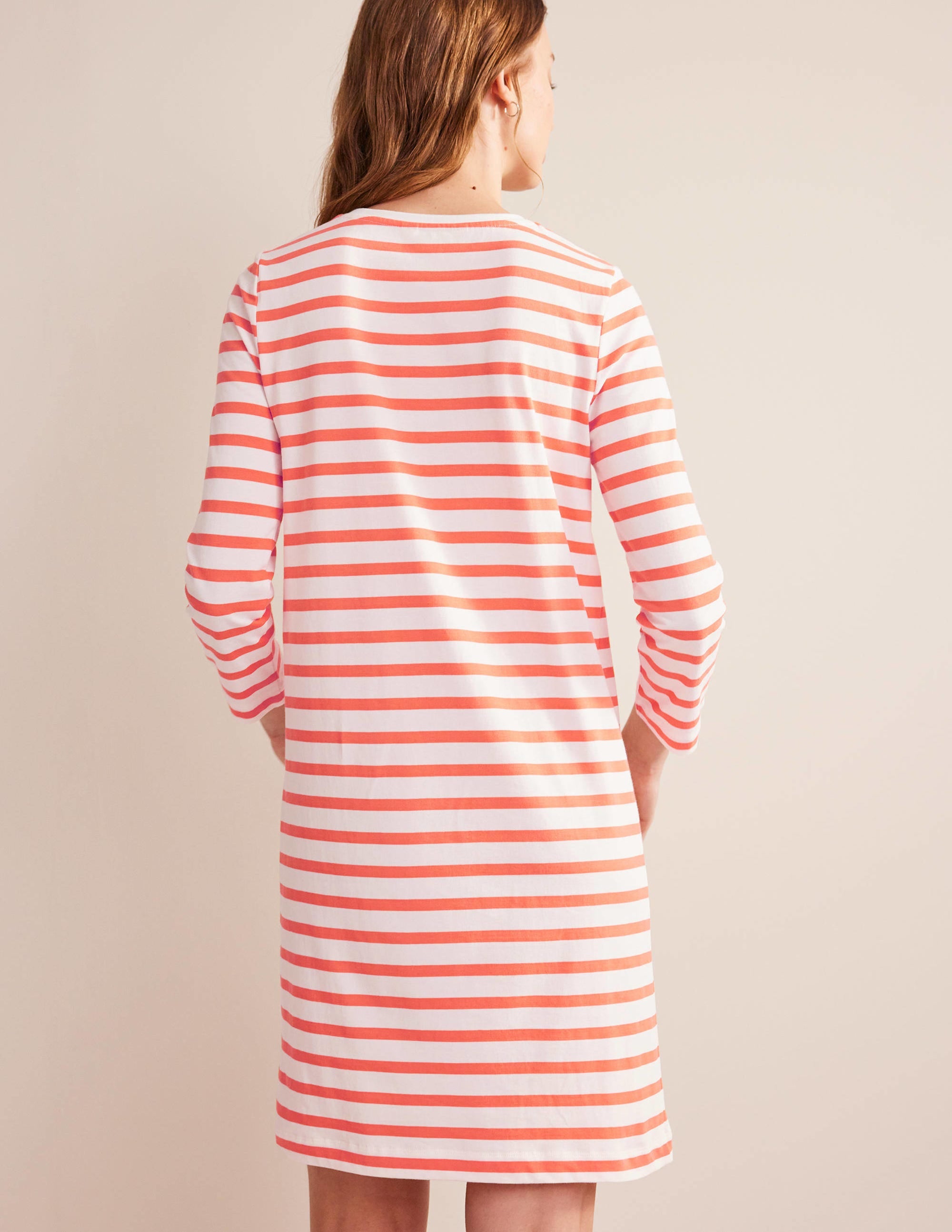Jersey Mini T-Shirt Dress-Ivory and Persimmon Stripe - Image 3