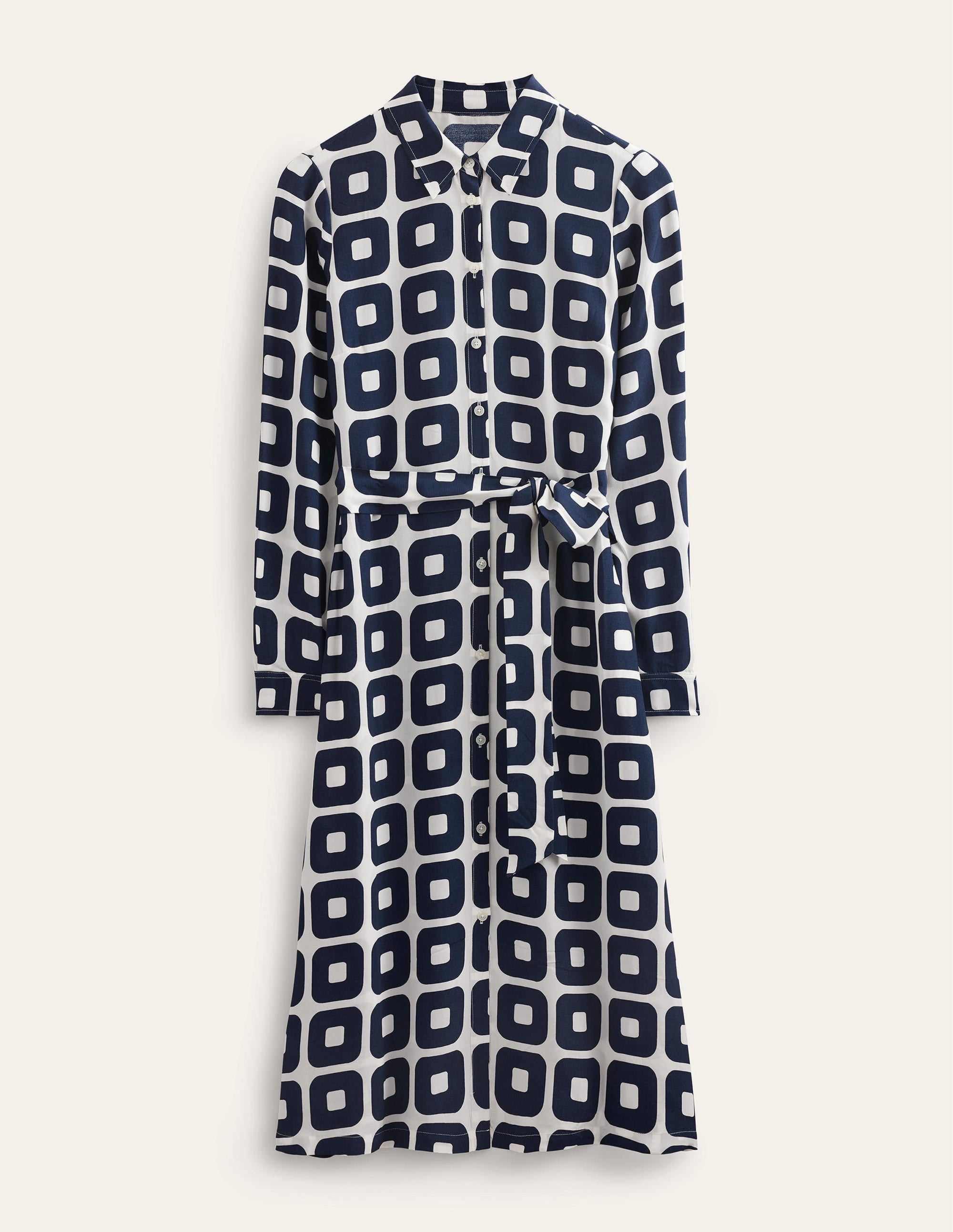 Printed Midi Shirt Dress-French Navy, Cube Small - Image 5