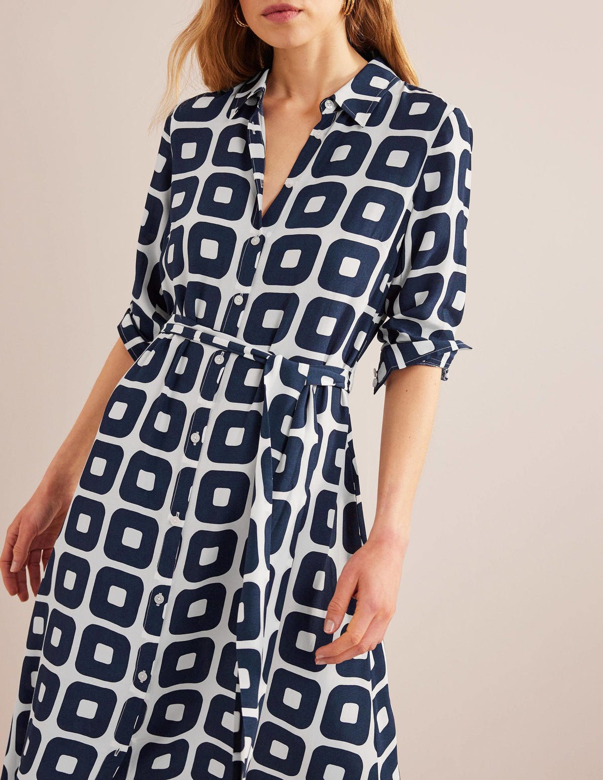 Printed Midi Shirt Dress-French Navy, Cube Small - Image 2