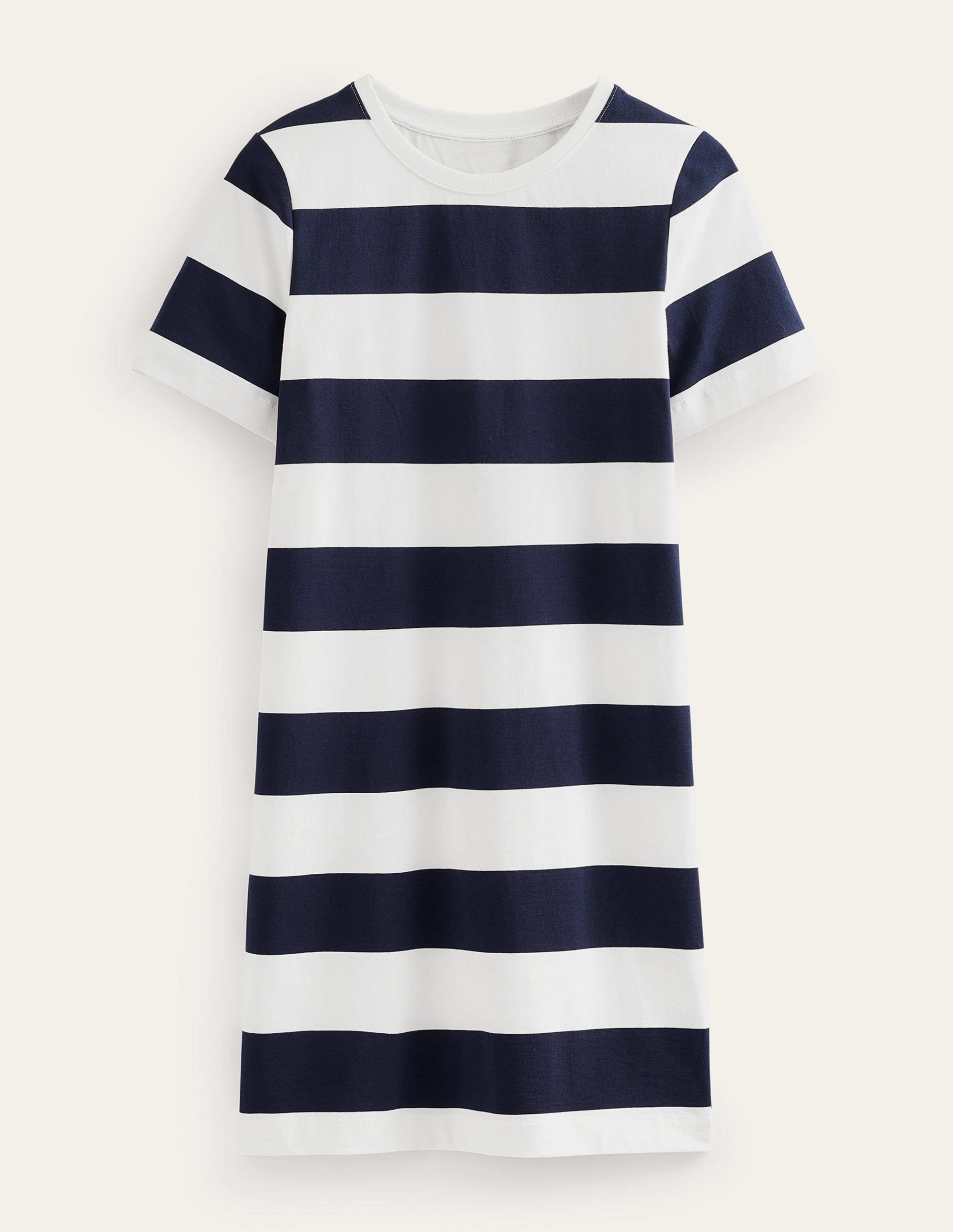 Crew Neck Mini T-shirt Dress-Ivory and Navy Stripe - Image 6