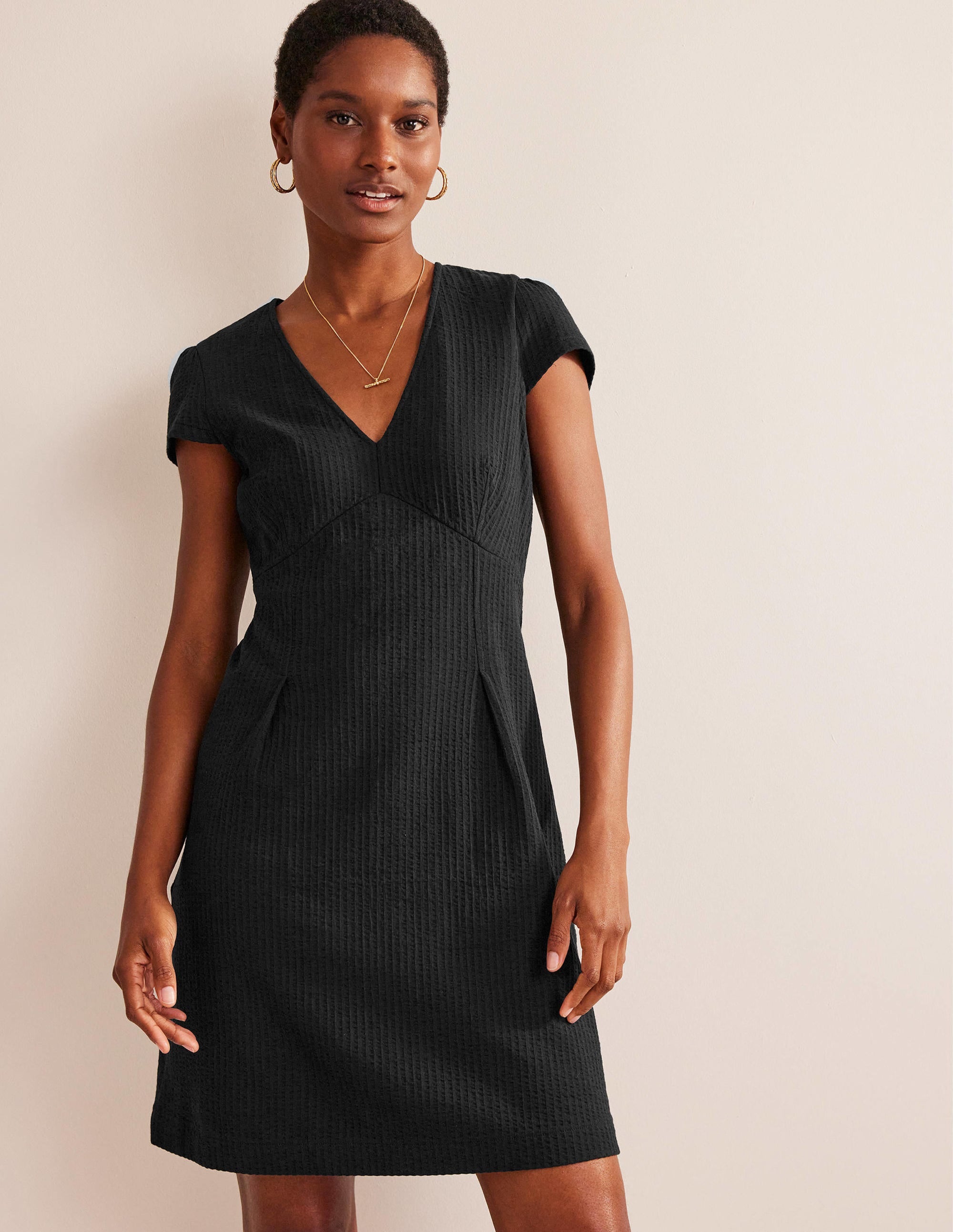 Seersucker Jersey Tea Dress-Black - Image 3