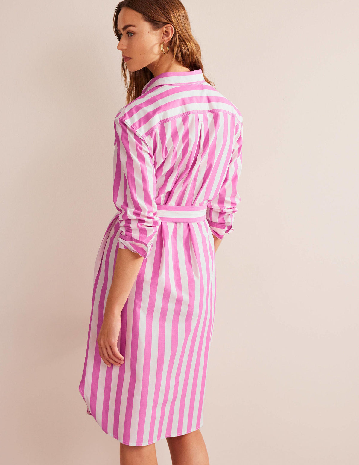 Relaxed Cotton Shirt Dress-Phlox Pink and Ivory-3