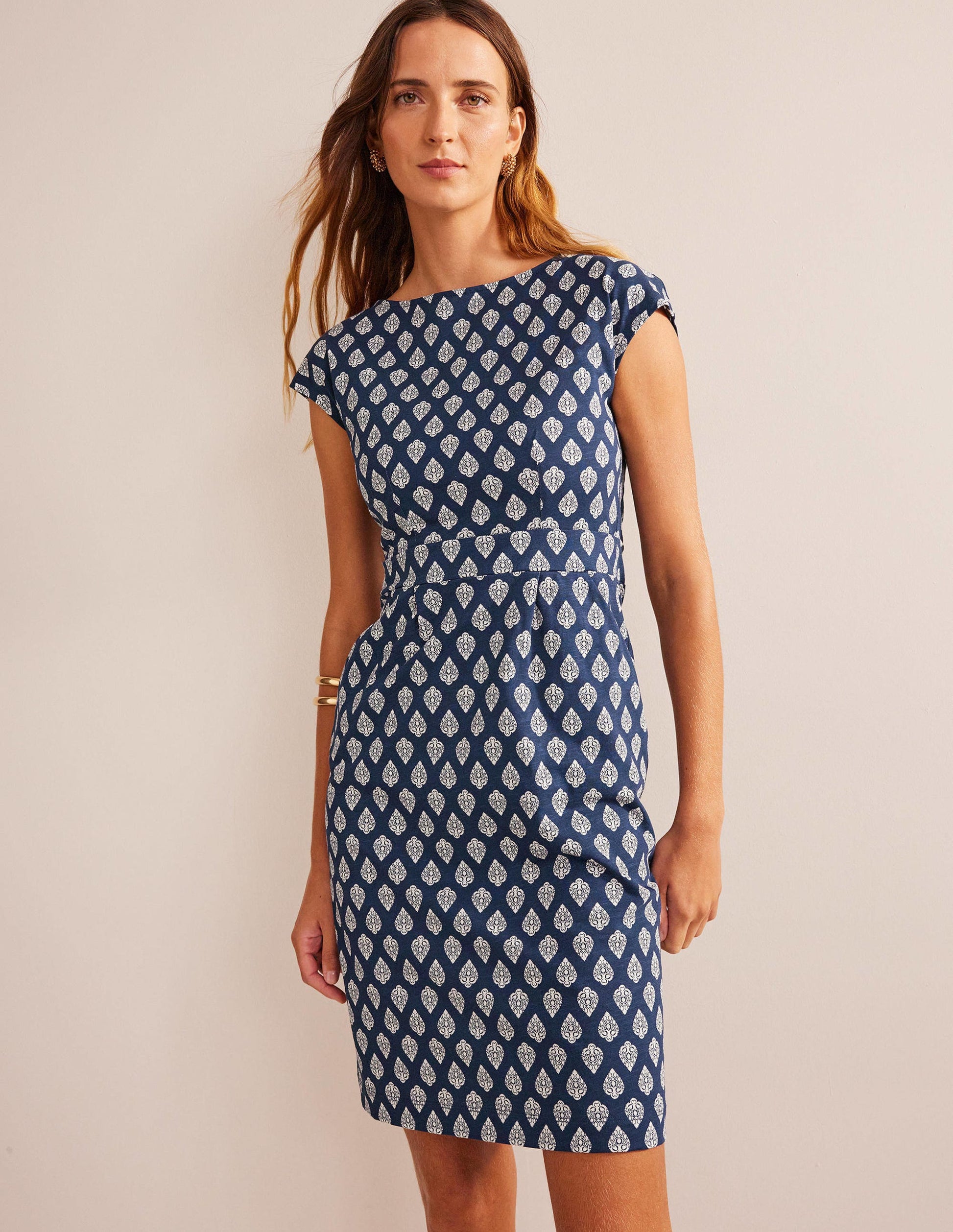 Florrie Jersey Dress-French Navy, Jasmine Bud-1