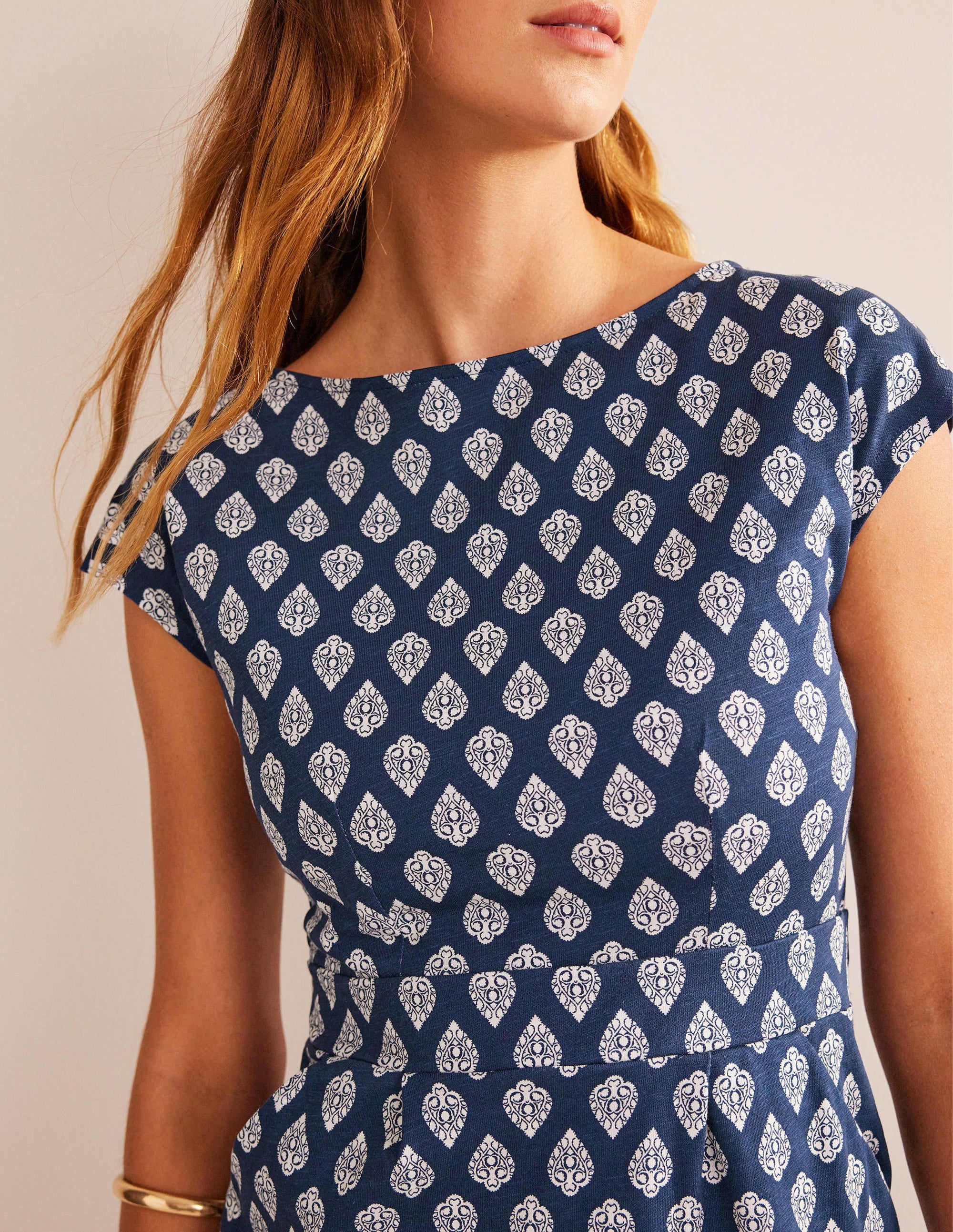 Florrie Jersey Dress-French Navy, Jasmine Bud - Image 2