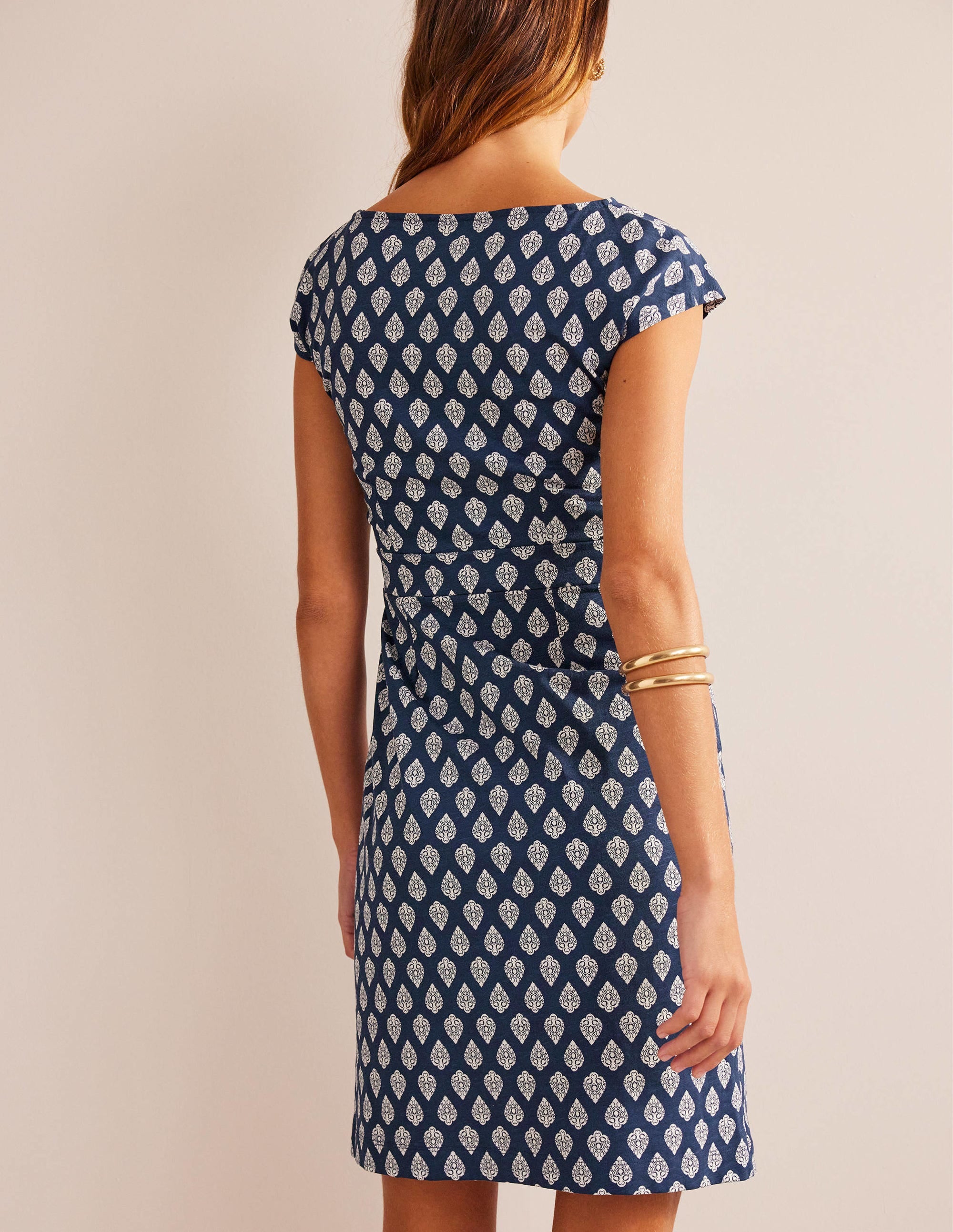 Florrie Jersey Dress-French Navy, Jasmine Bud - Image 3
