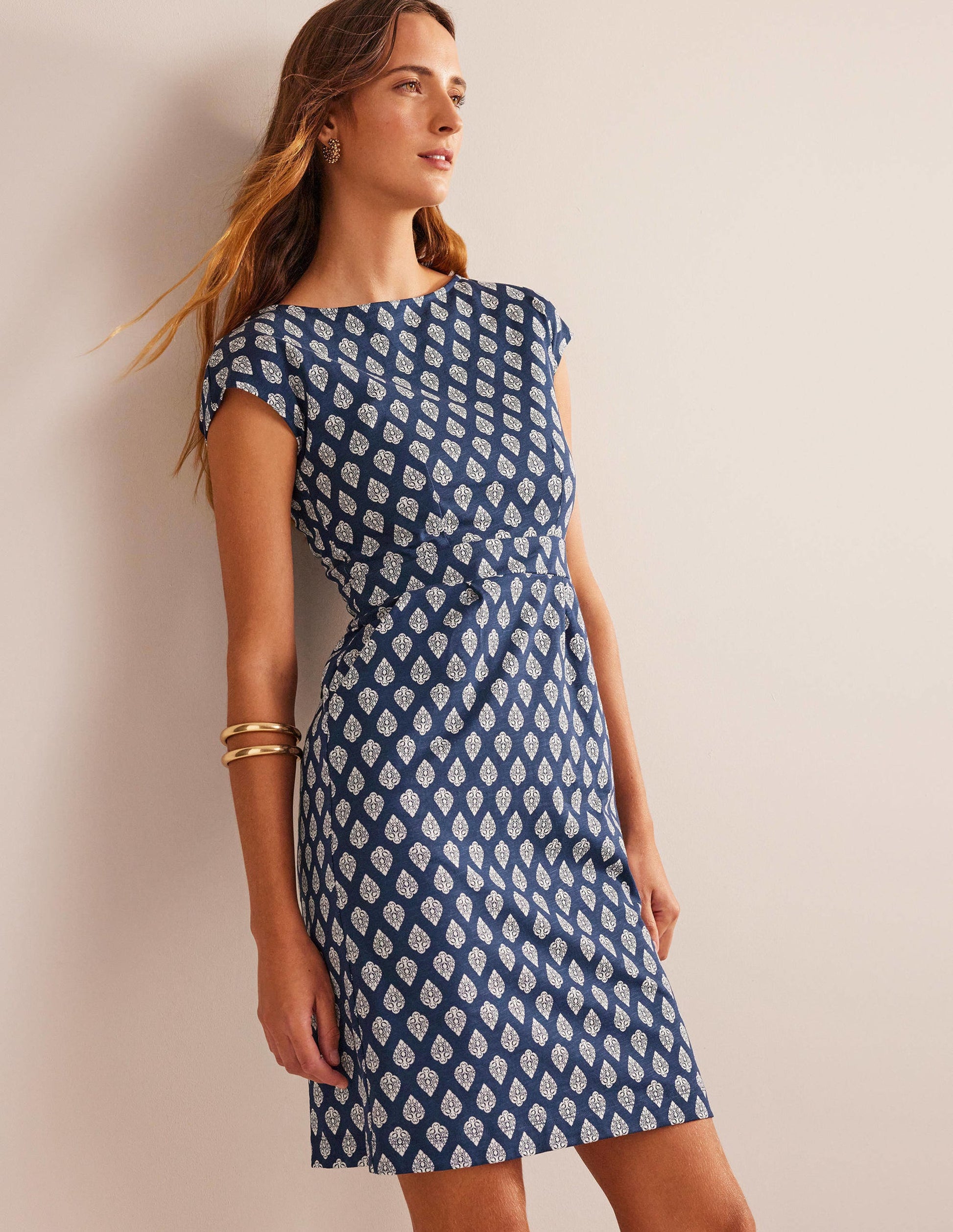 Florrie Jersey Dress-French Navy, Jasmine Bud-4