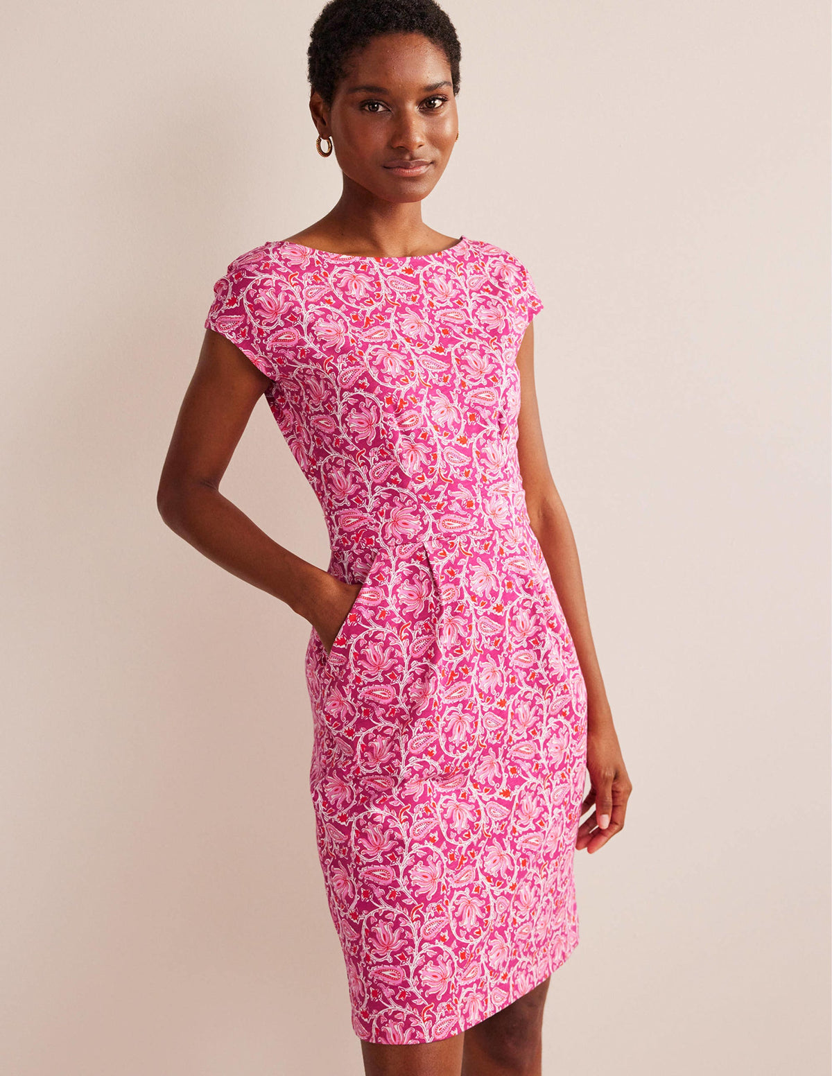Florrie Jersey Dress-Raspberry, Botanic Vine - Image 1