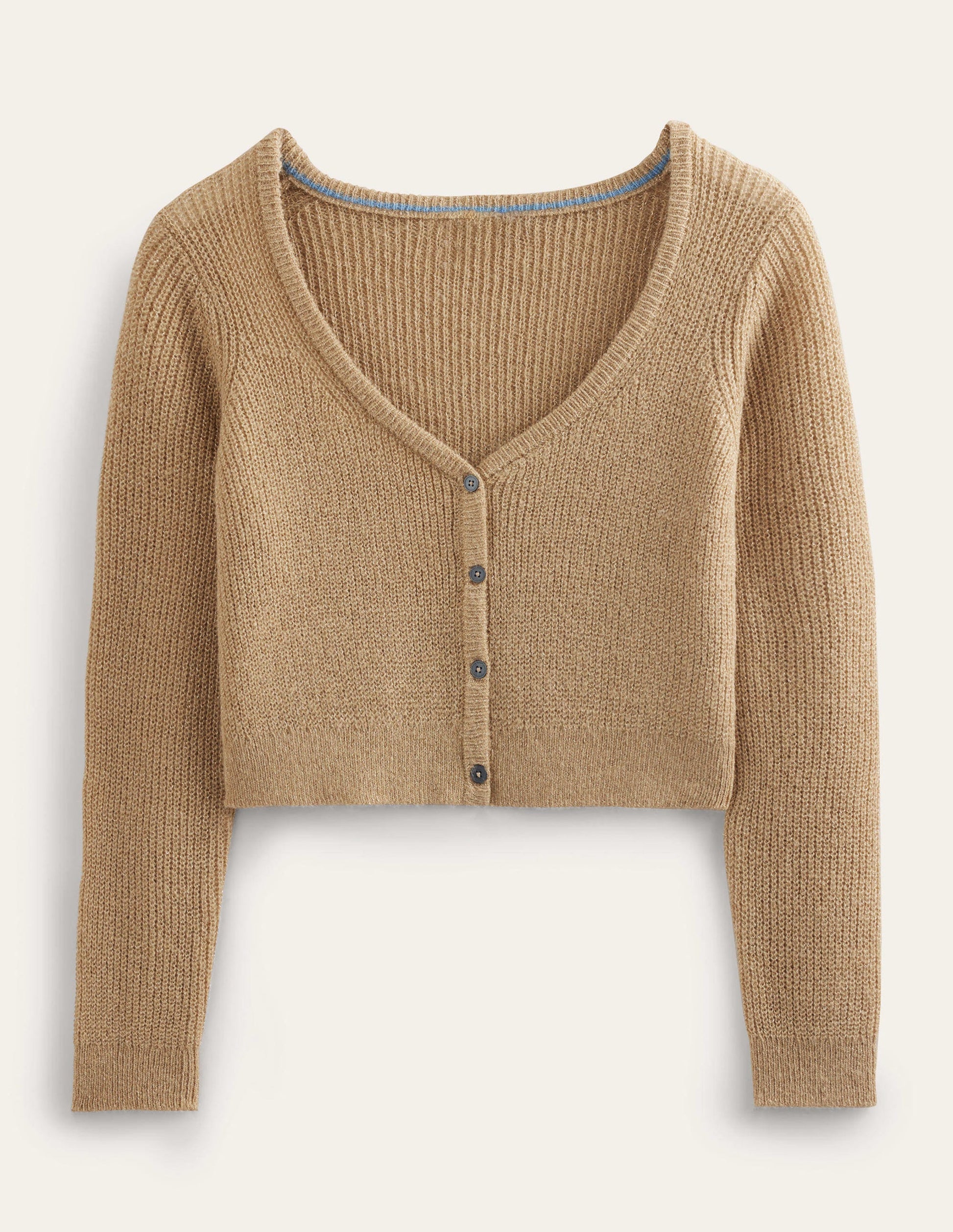 Cropped Fluffy Cardigan-Sparkle Camel Melange-4