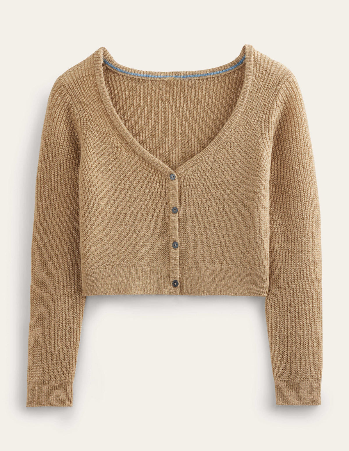 Cropped Fluffy Cardigan-Sparkle Camel Melange - Image 4