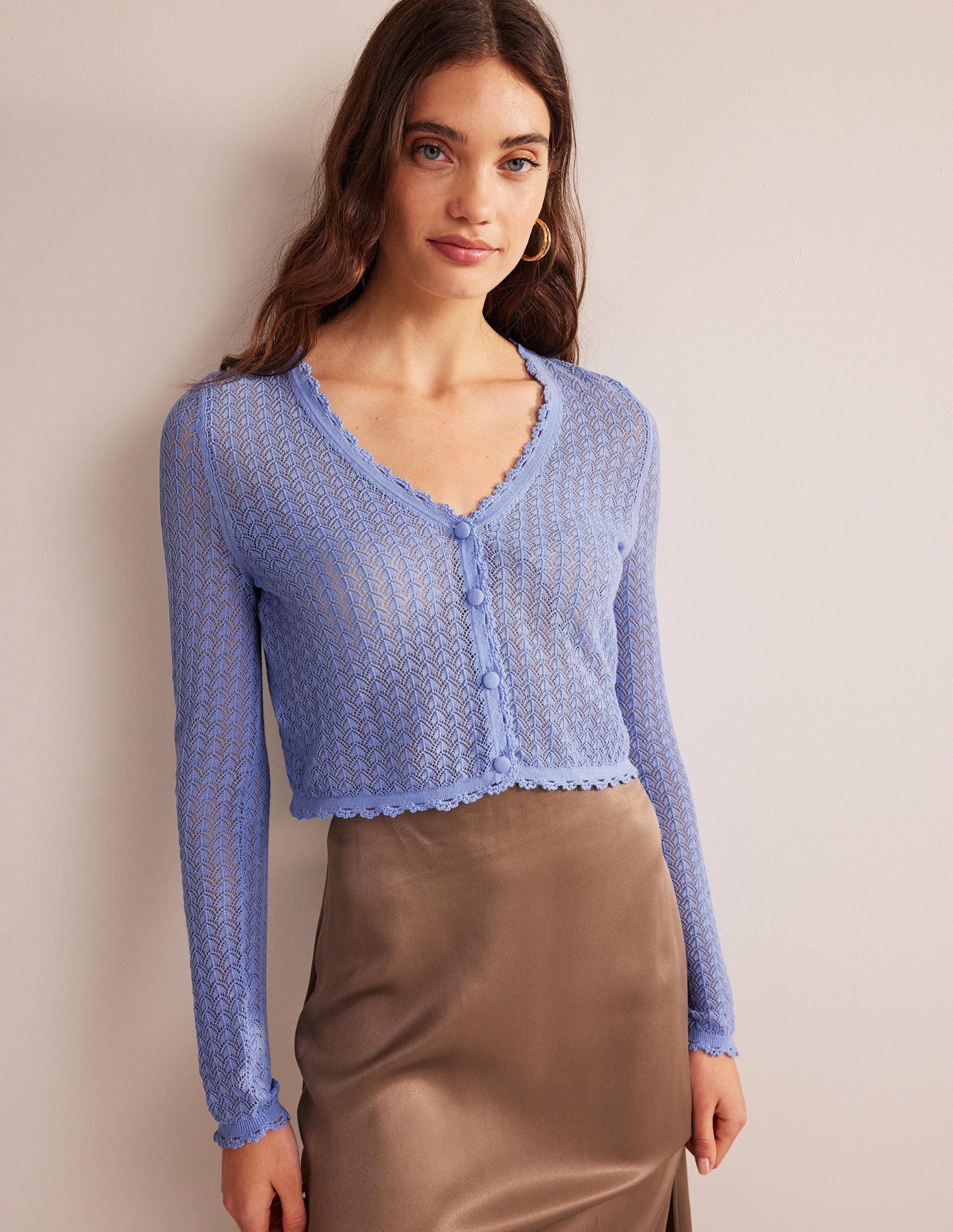 Gold Pointelle Crop Cardigan-Hazy Blue-1