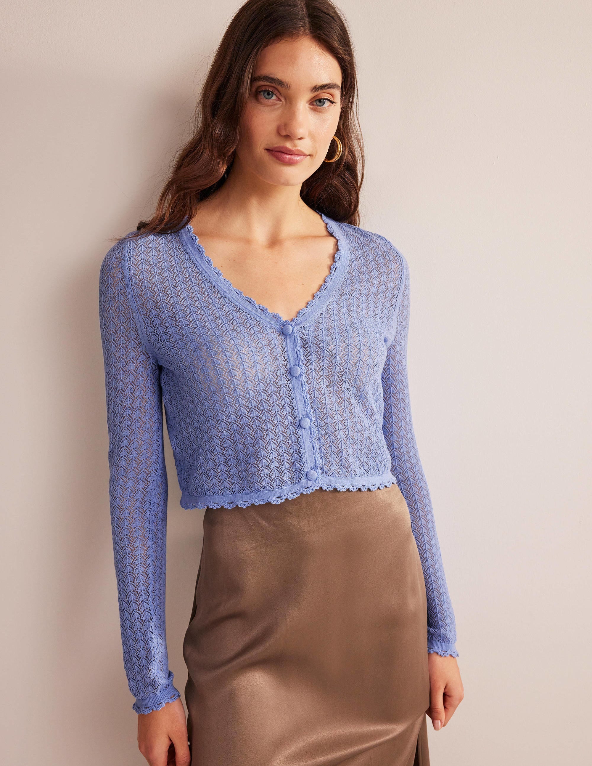 Gold Pointelle Crop Cardigan-Hazy Blue - Image 1