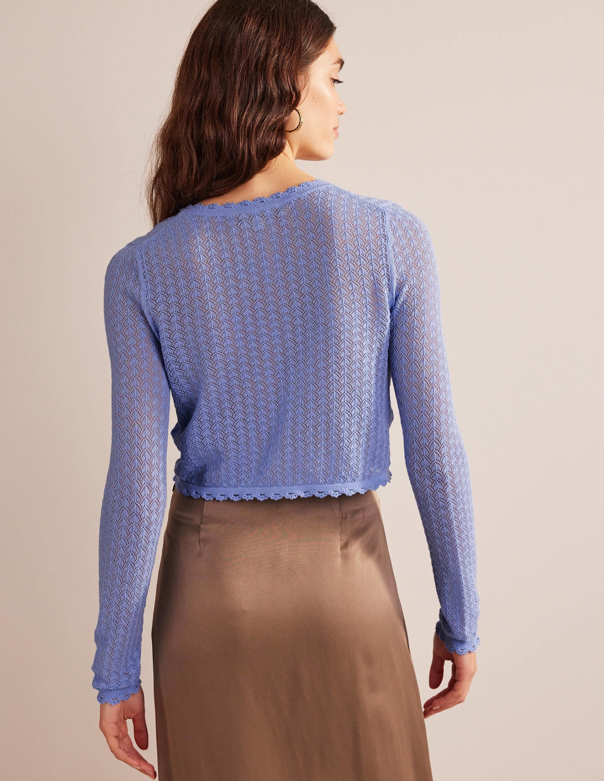 Gold Pointelle Crop Cardigan-Hazy Blue - Image 3
