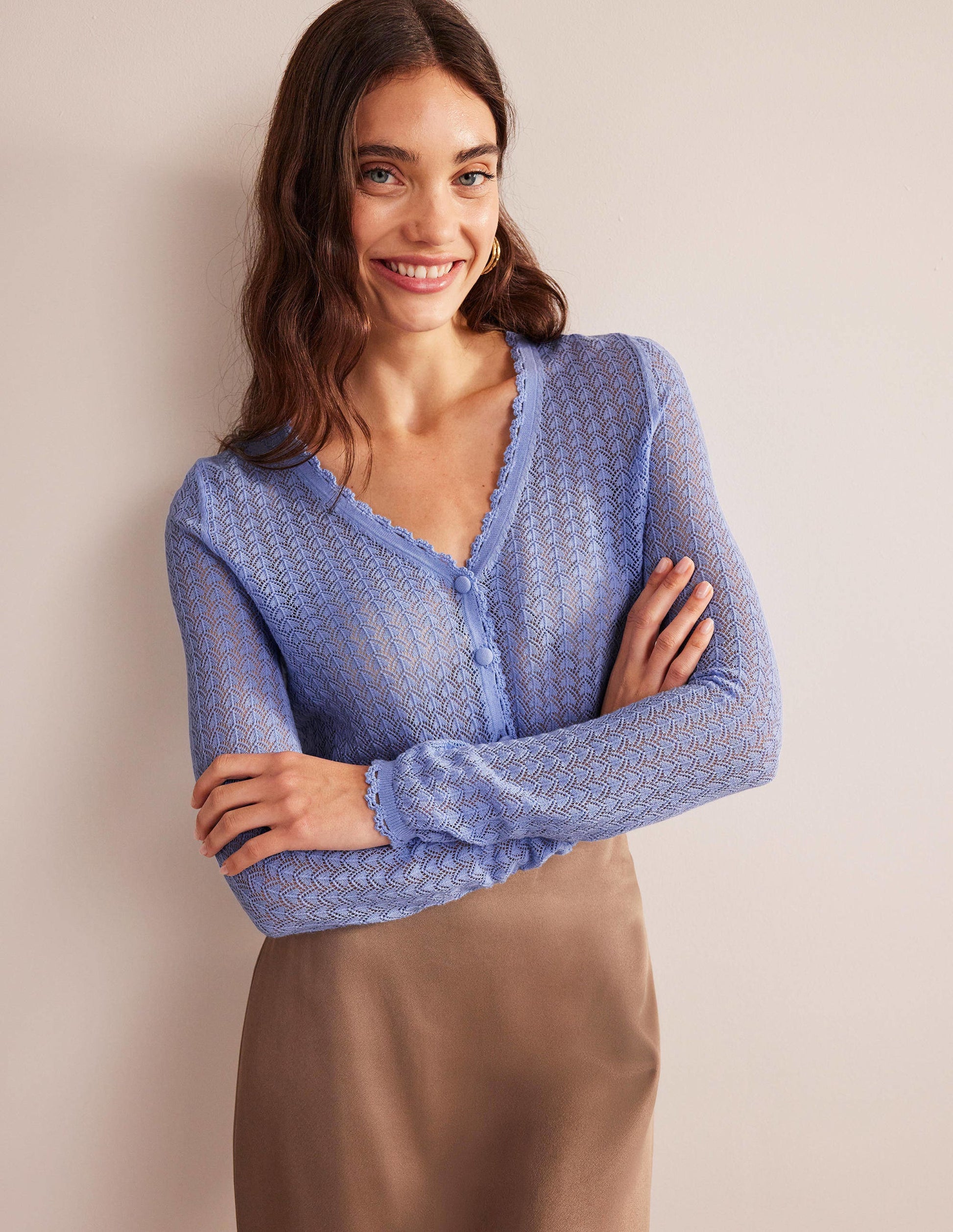 Gold Pointelle Crop Cardigan-Hazy Blue-4