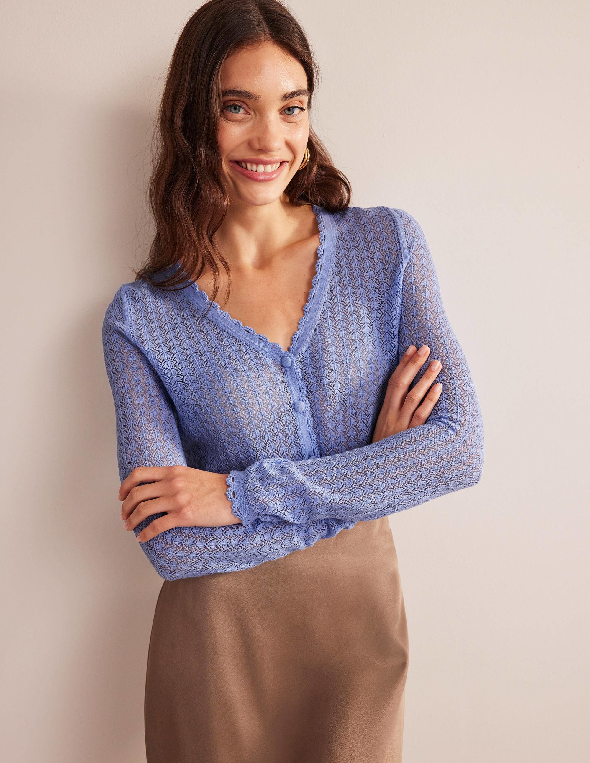 Gold Pointelle Crop Cardigan-Hazy Blue - Image 4