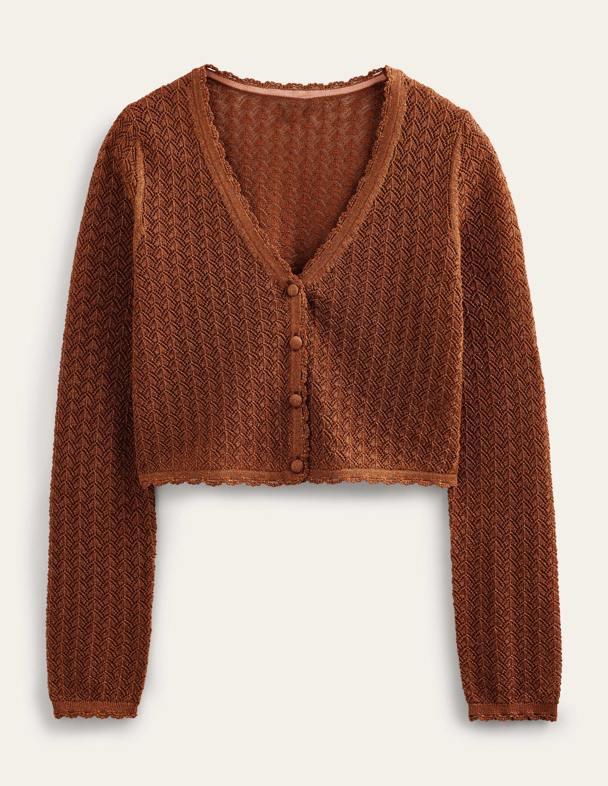 Gold Pointelle Crop Cardigan-Cognac Bronze Gold Sparkle-6