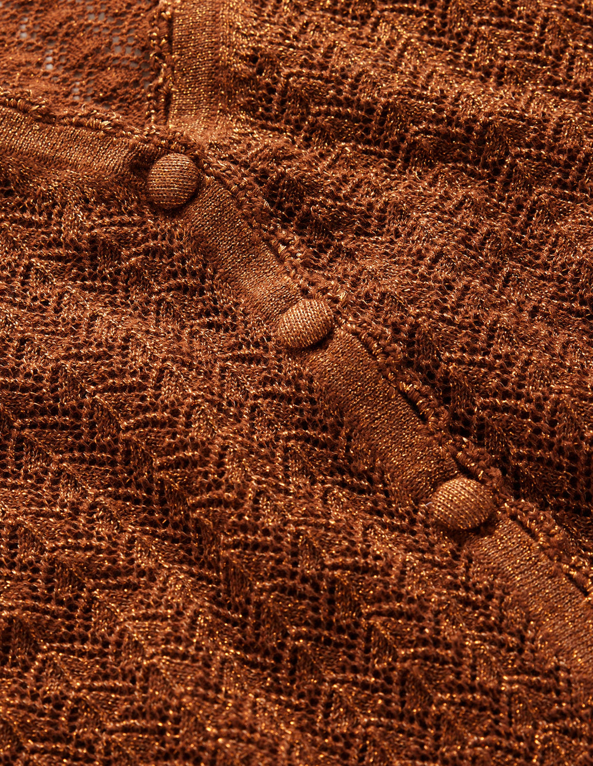 Gold Pointelle Crop Cardigan-Cognac Bronze Gold Sparkle-7