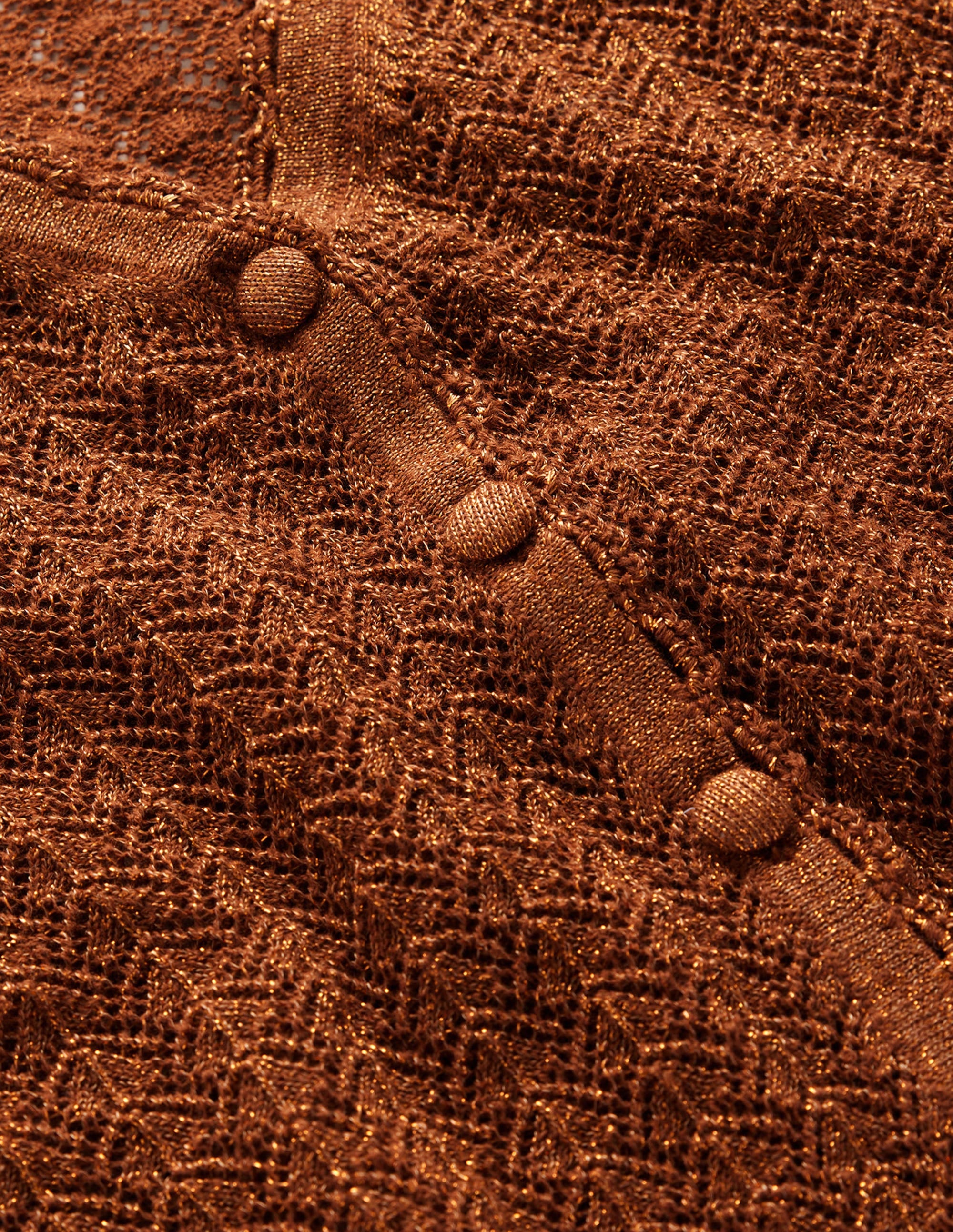 Gold Pointelle Crop Cardigan-Cognac Bronze Gold Sparkle - Image 7