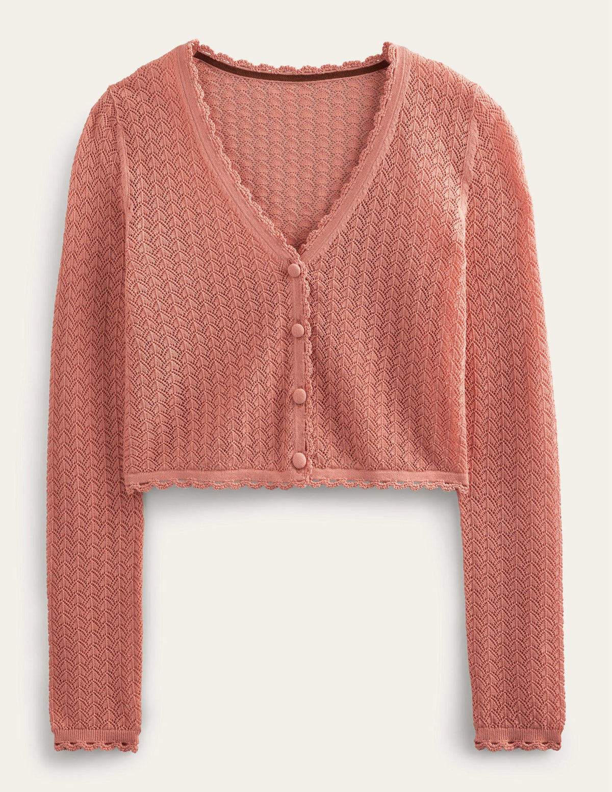 Gold Pointelle Crop Cardigan-Rose Pink - Image 5