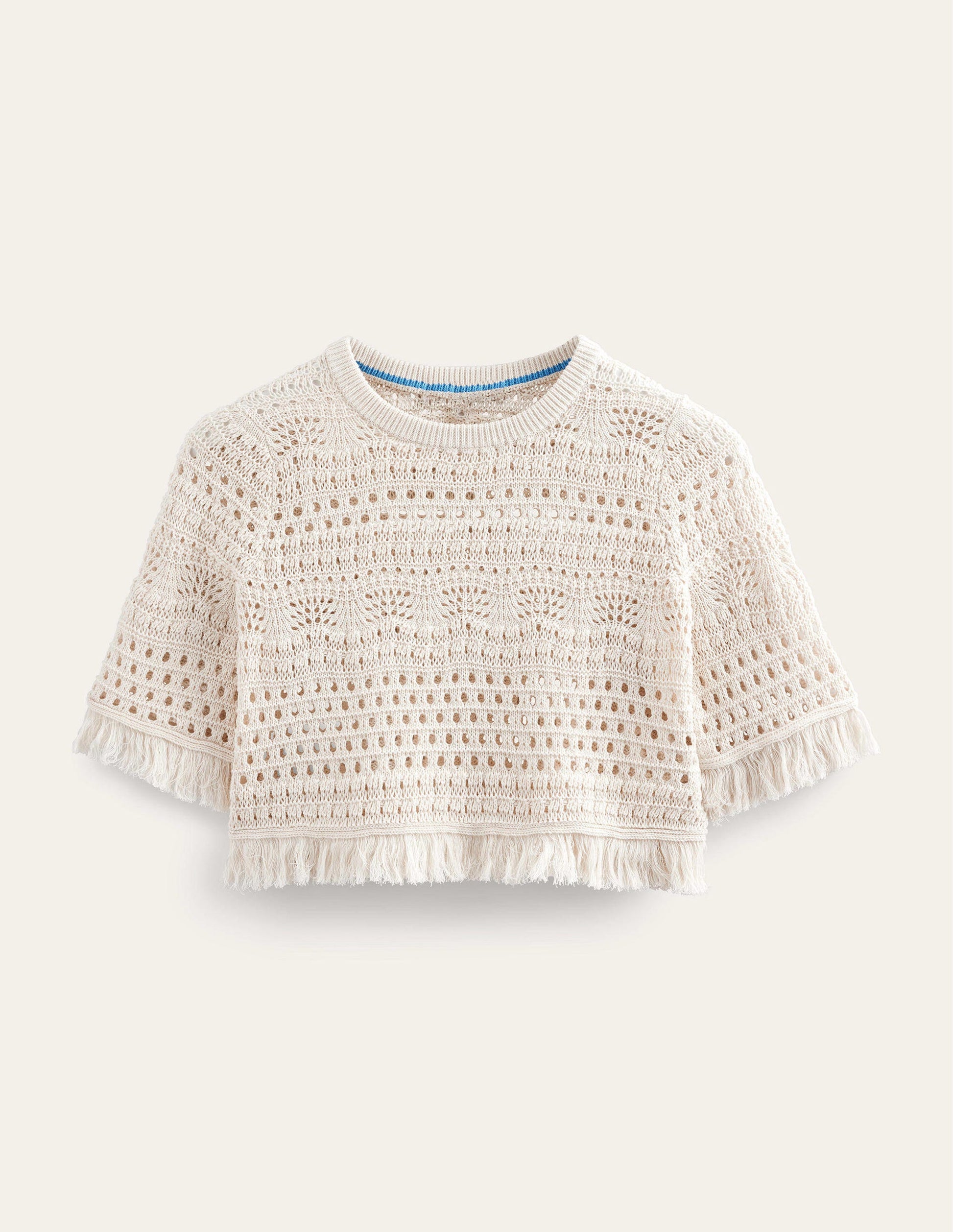 Cropped Fringe Crochet T-Shirt-Warm Ivory-5