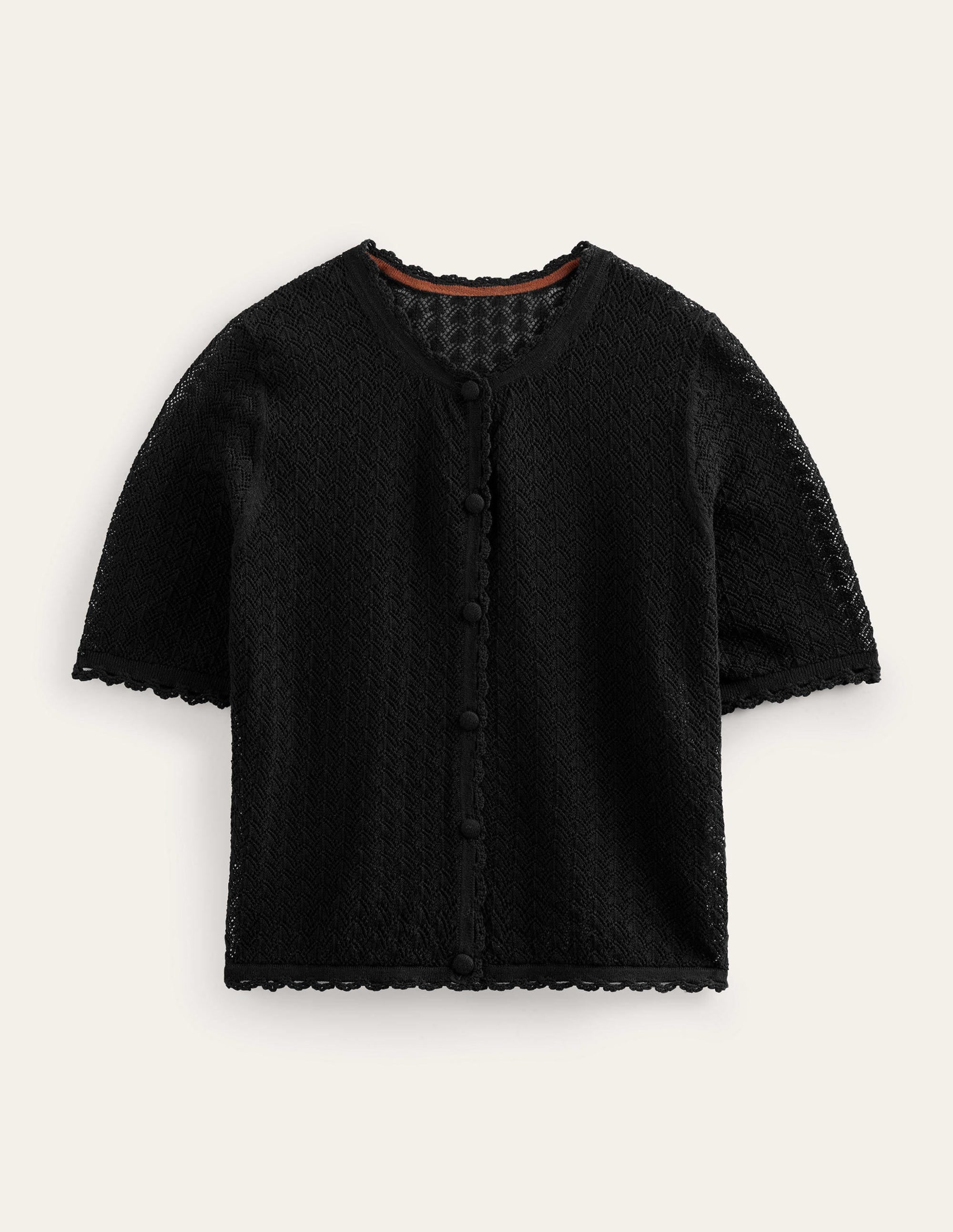 Cropped Short Sleeve Cardigan-Black - Image 5